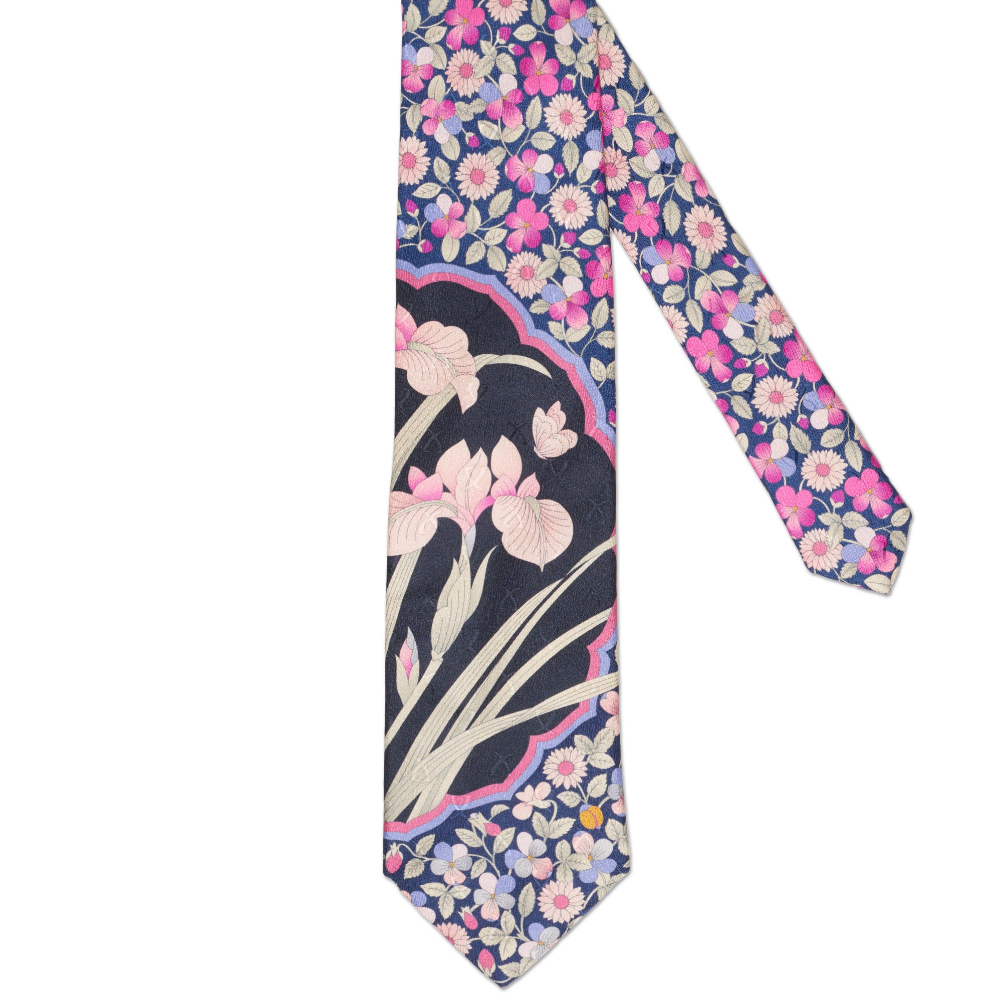 Brunello Cucinelli, Silk Tie with Floral Design, Blue, One Size