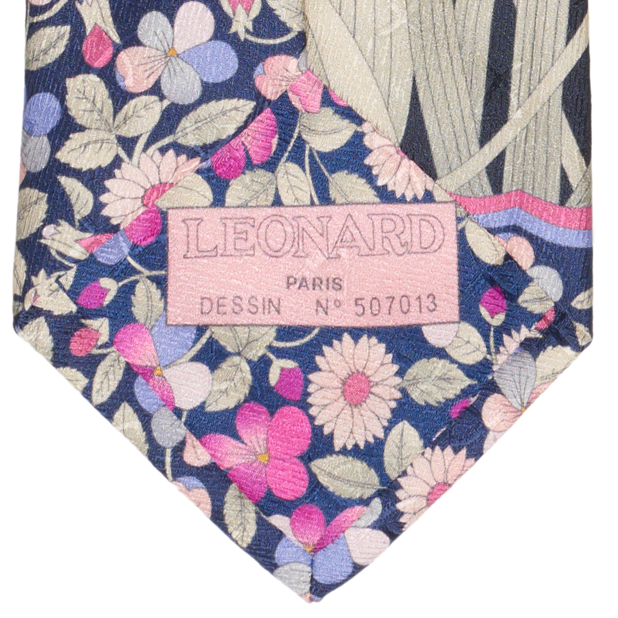 Vintage LEONARD Paris Handmade Blue-Pruple Floral Design Silk Tie LEONARD