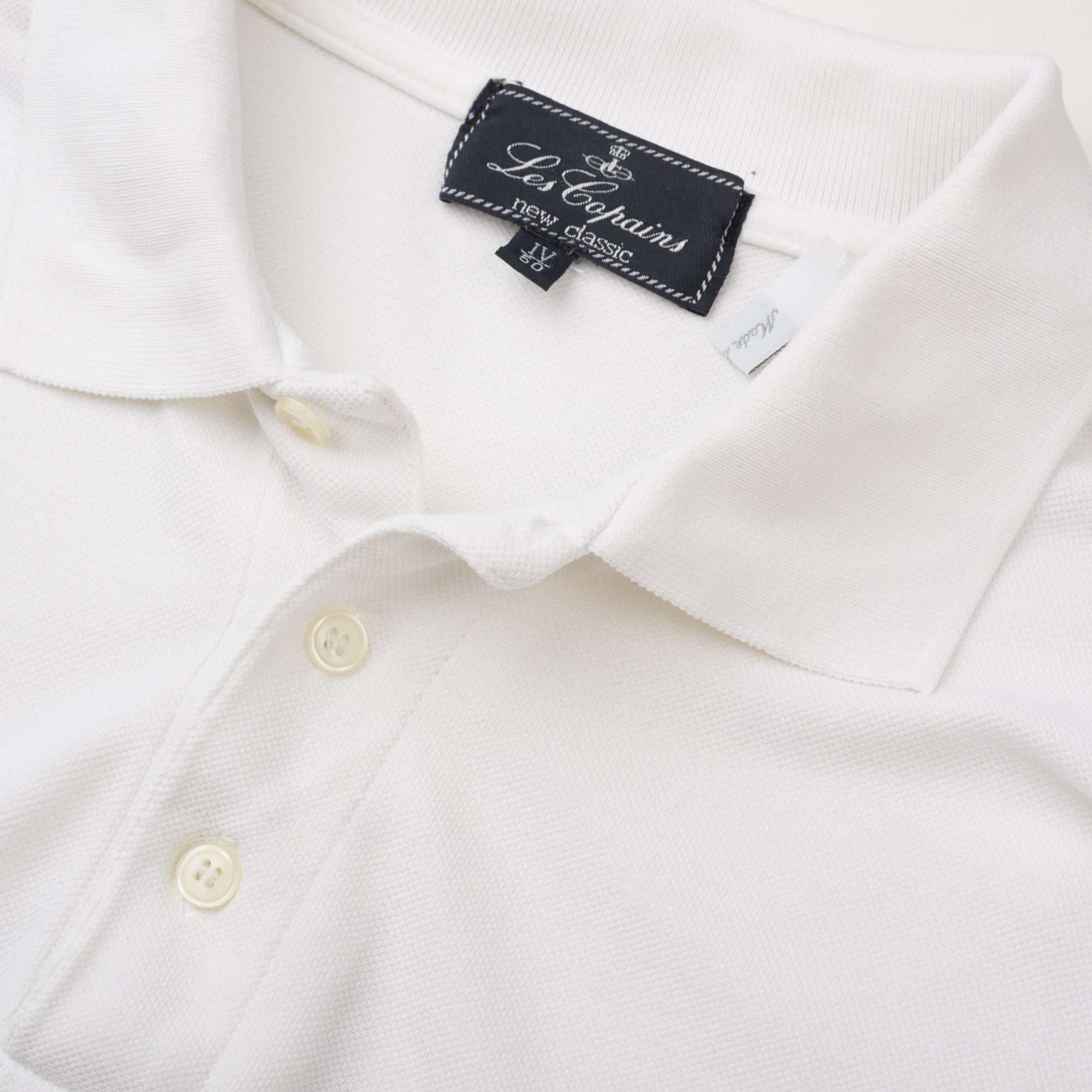 LES COPAINS New Classic White Pique Cotton Long Sleeve Polo Shirt Size XL LES COPAINS