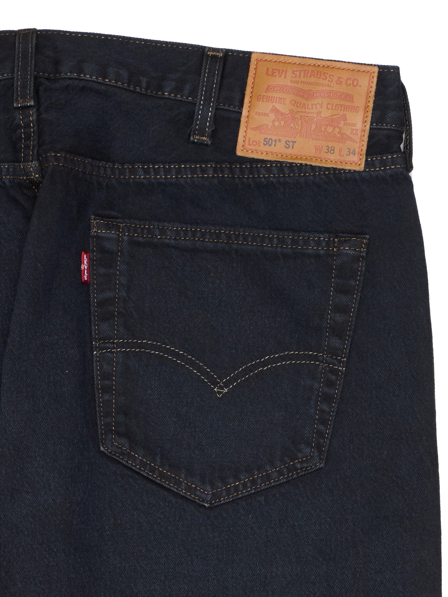 LEVI'S Premium 501 ST Black Cotton Denim Slim Taper Big E Jeans W38 L34