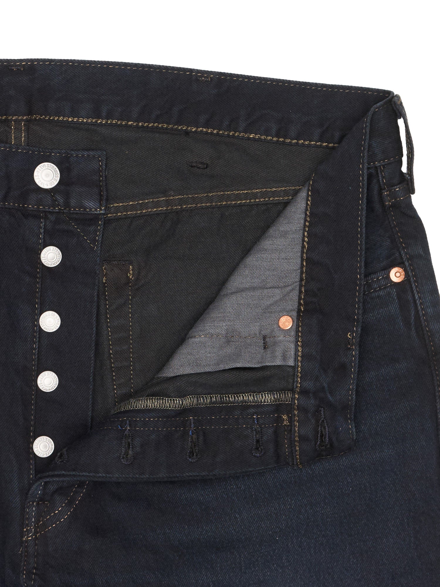 LEVI'S Premium 501 ST Black Cotton Denim Slim Taper Big E Jeans W38 L34