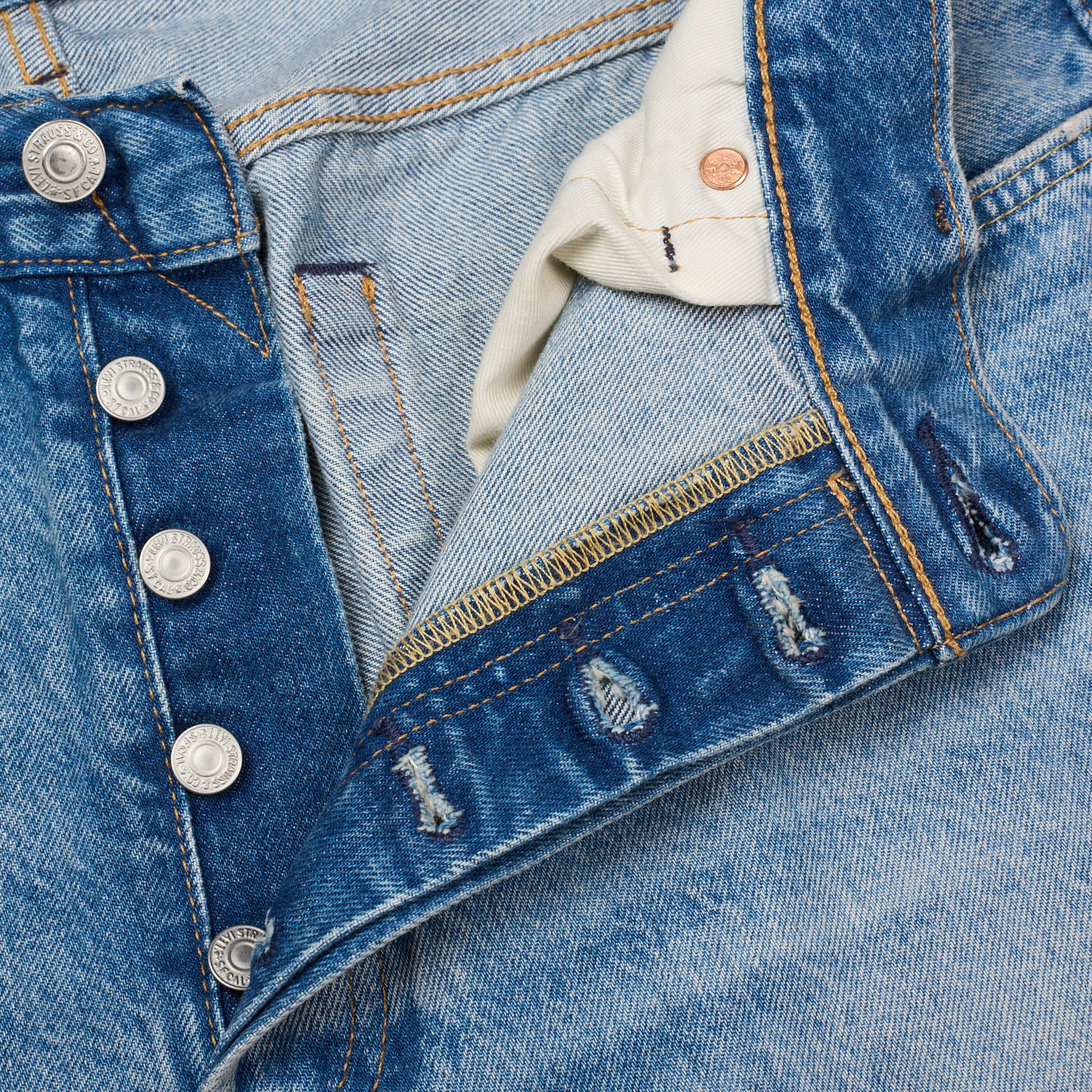 LEVI'S Premium 501 Selvedge Blue Denim Slim Taper Jeans