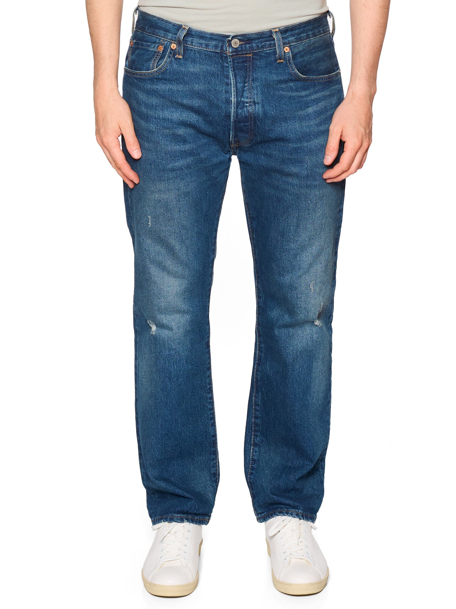 LEVI'S Premium 501 Distressed Blue Cotton Denim Jeans W34 L30 (R)