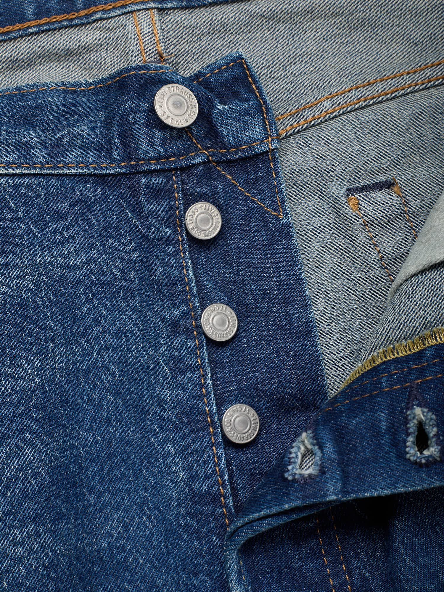 LEVI'S Premium 501 Distressed Blue Cotton Denim Jeans W34 L30 (R)