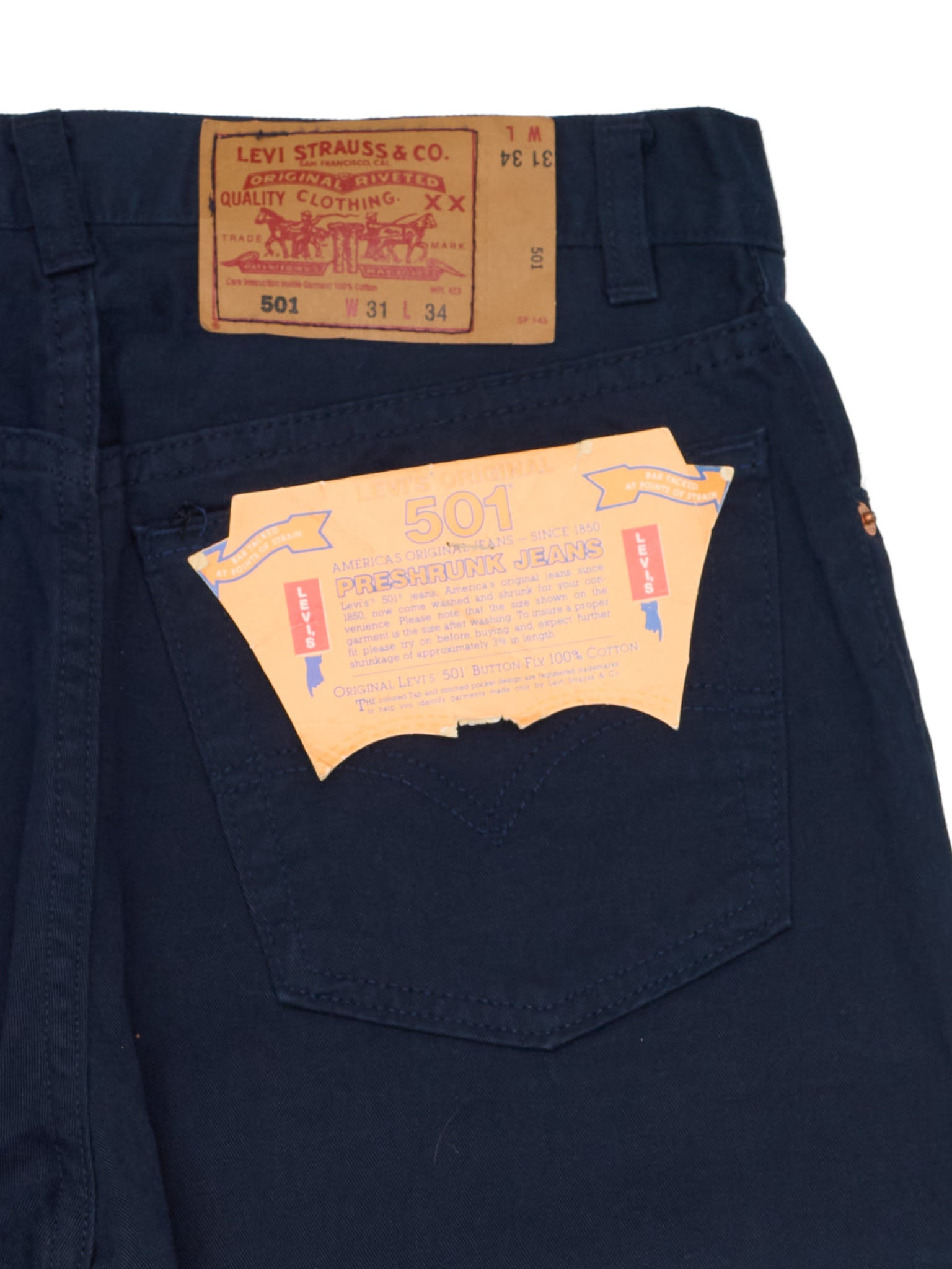 Vintage LEVI'S 501 Navy Blue Cotton Twill Jeans Made in USA NOS