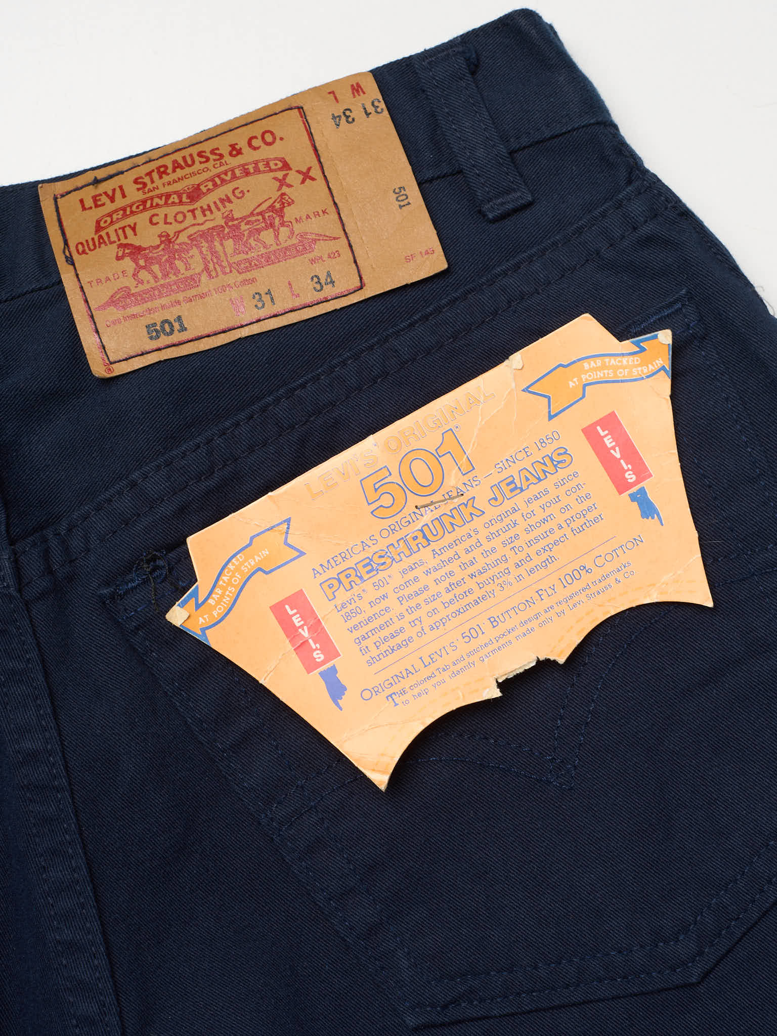 Vintage LEVI'S 501 Navy Blue Cotton Twill Jeans Made in USA NOS