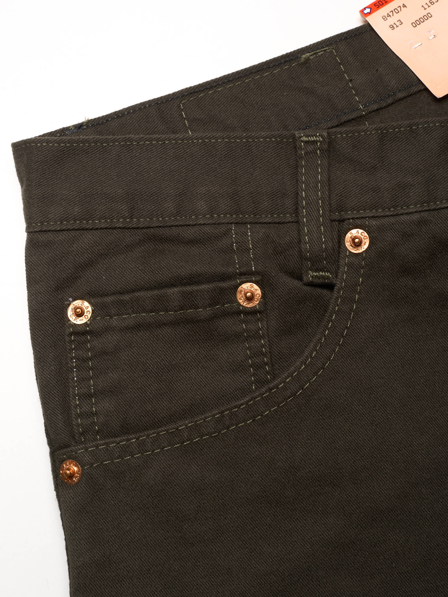 Rare Vintage LEVI'S 501 Olive Green Cotton Jeans Made in USA Deadstock 1990's