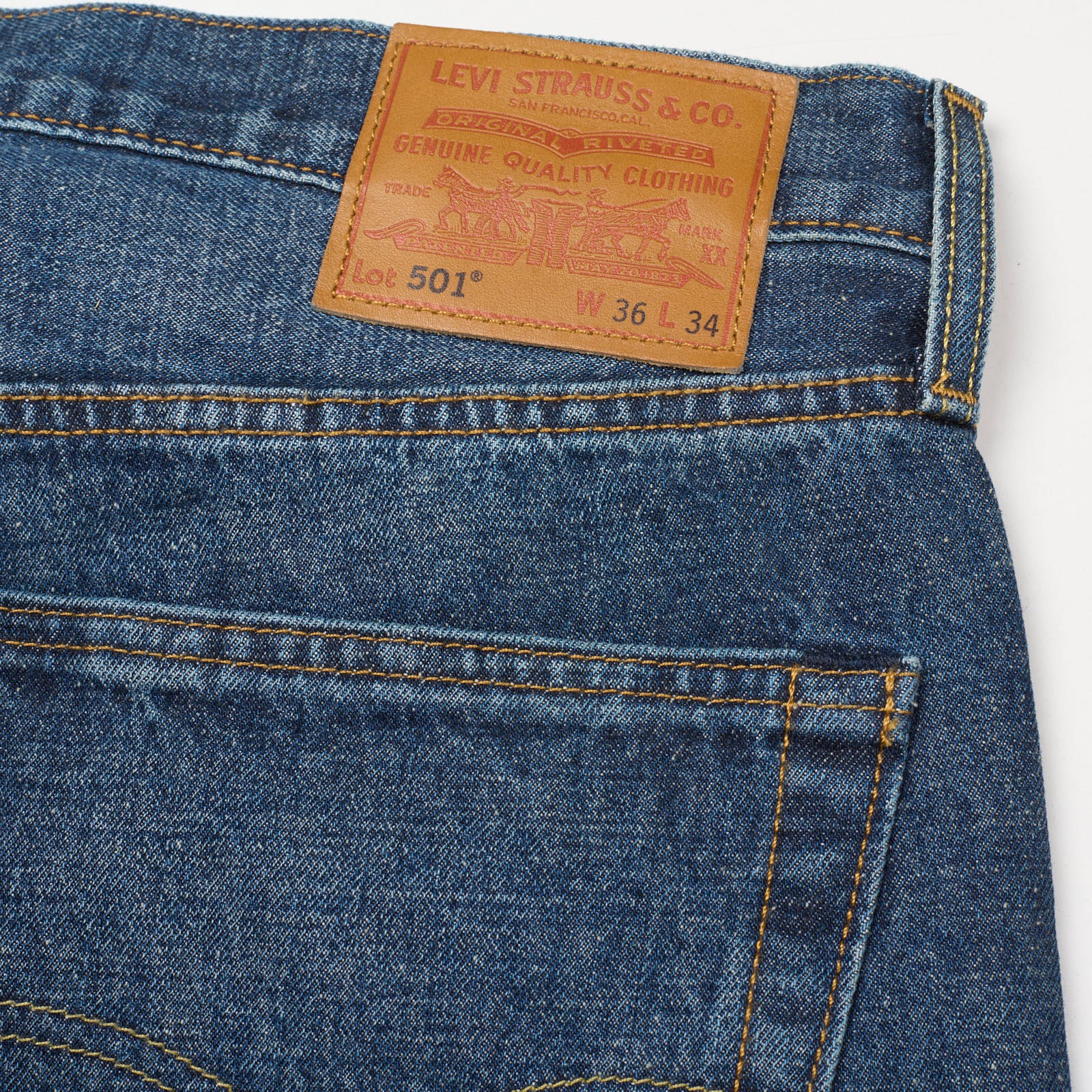 LEVI'S 501 XX Premium Blue Selvedge Cotton-Hemp Straight Fit Jeans W36 L34