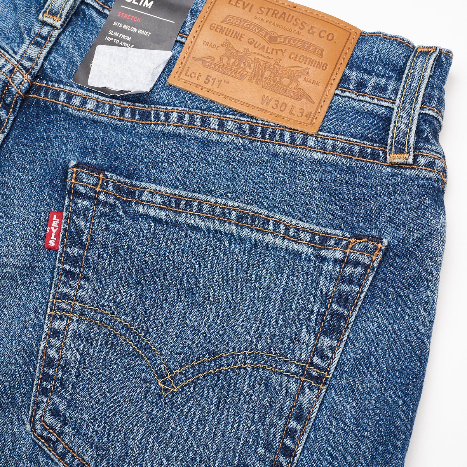 LEVI'S Premium 511 Slim Eco Ease Blue Big E Denim Jeans NEW W30 L34