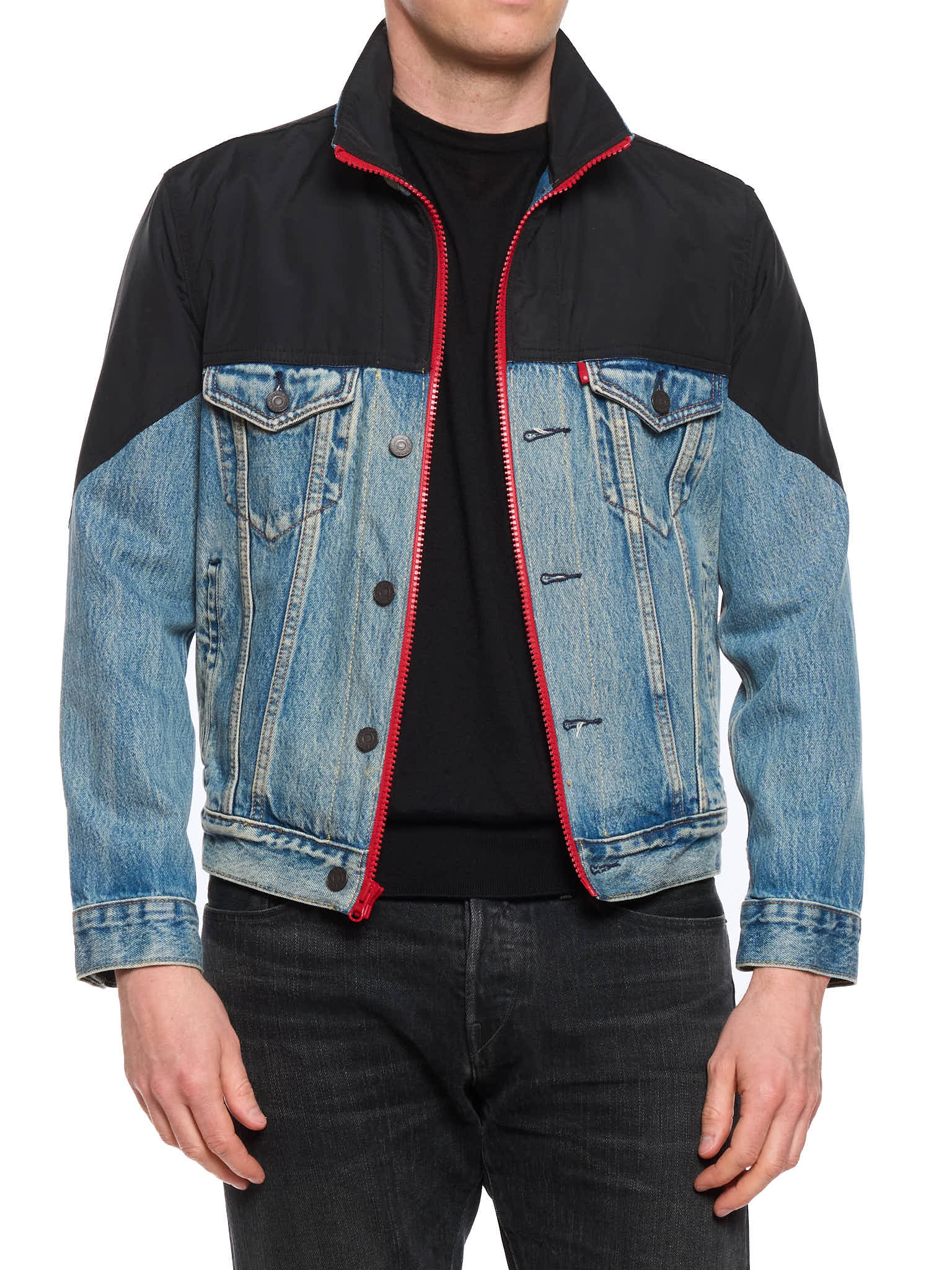 LEVI'S Premium Blue and Black Denim Mockneck Trucker Jacket