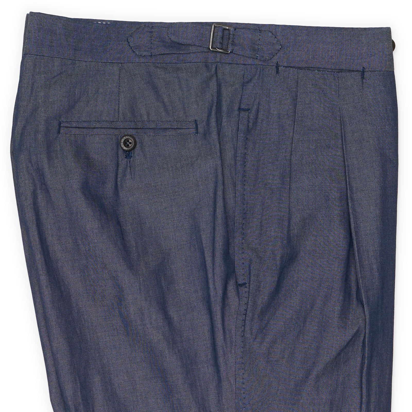 Rubinacci LH Handmade Bespoke Blue Double Pleated Pants EU 50 US 34