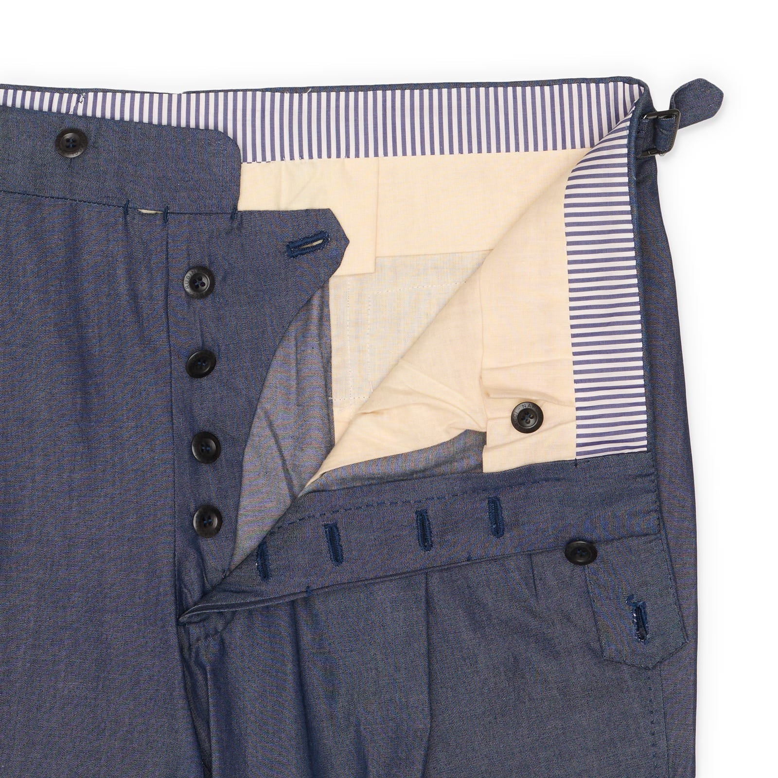 Rubinacci LH Handmade Bespoke Blue Double Pleated Pants EU 50 US 34