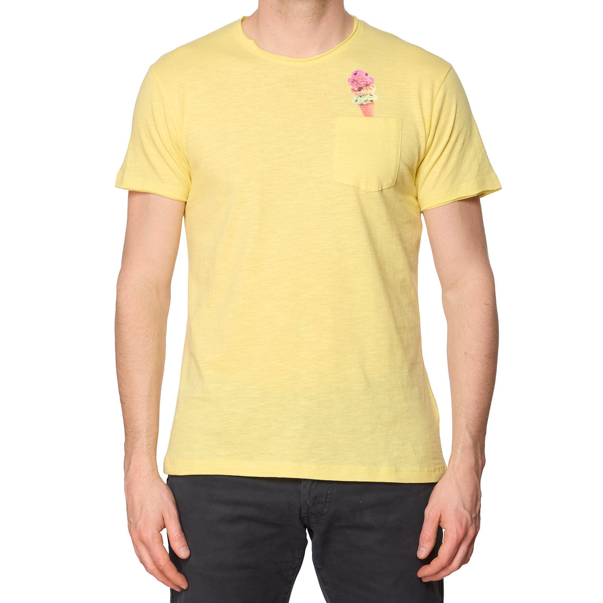 LIU JO Milano Yellow Icecream Print Cotton Chest Pocket Short Sleeve T