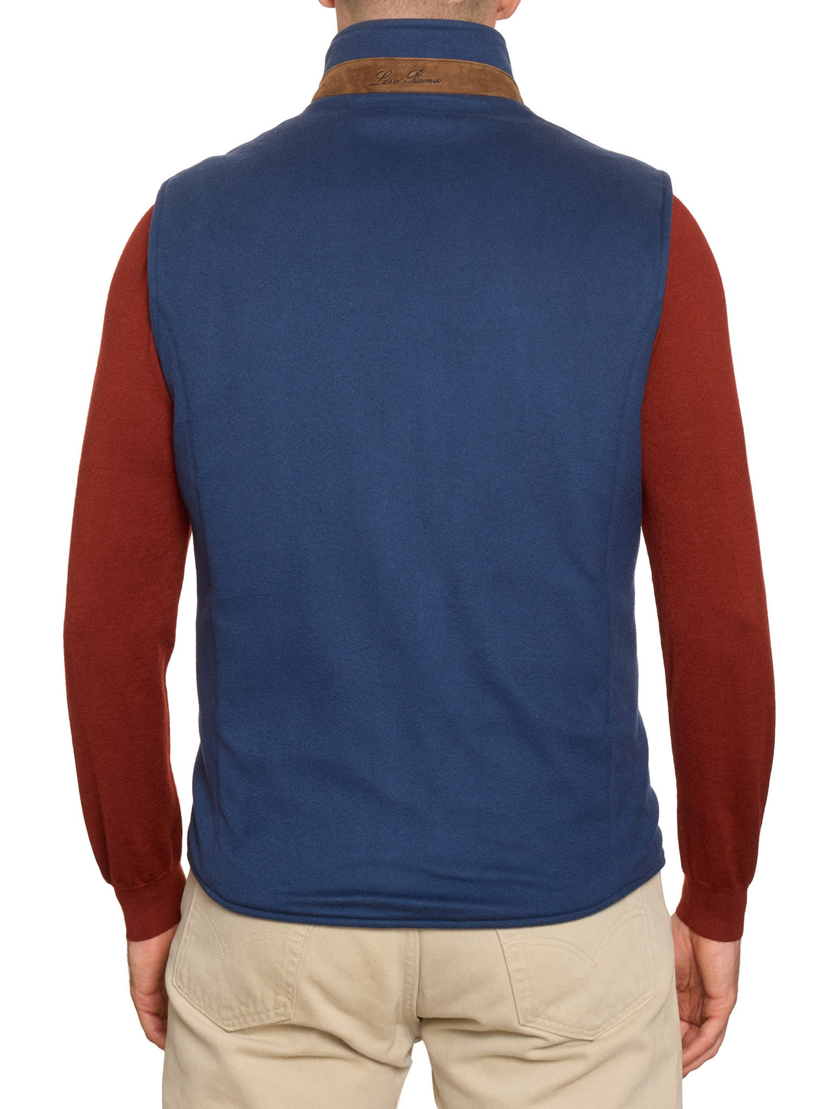 LORO PIANA Blue Cashmere Suede Trims Vest M