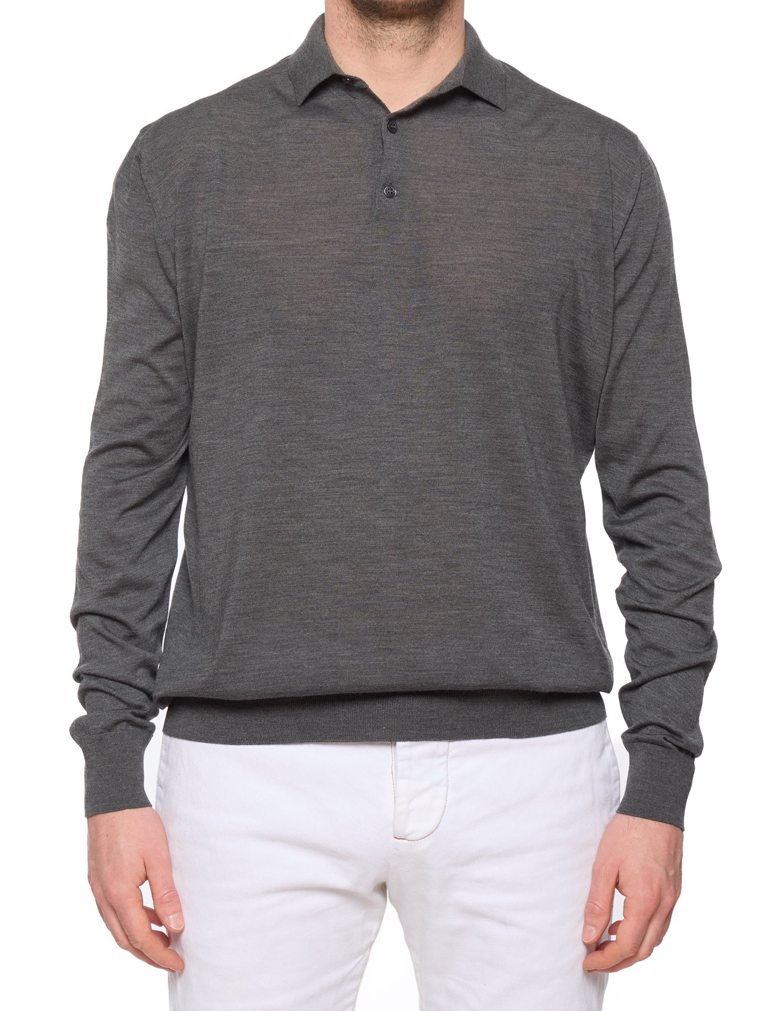 LORO PIANA Gray Wish Wool Long Sleeve Knit Polo Shirt Sweater