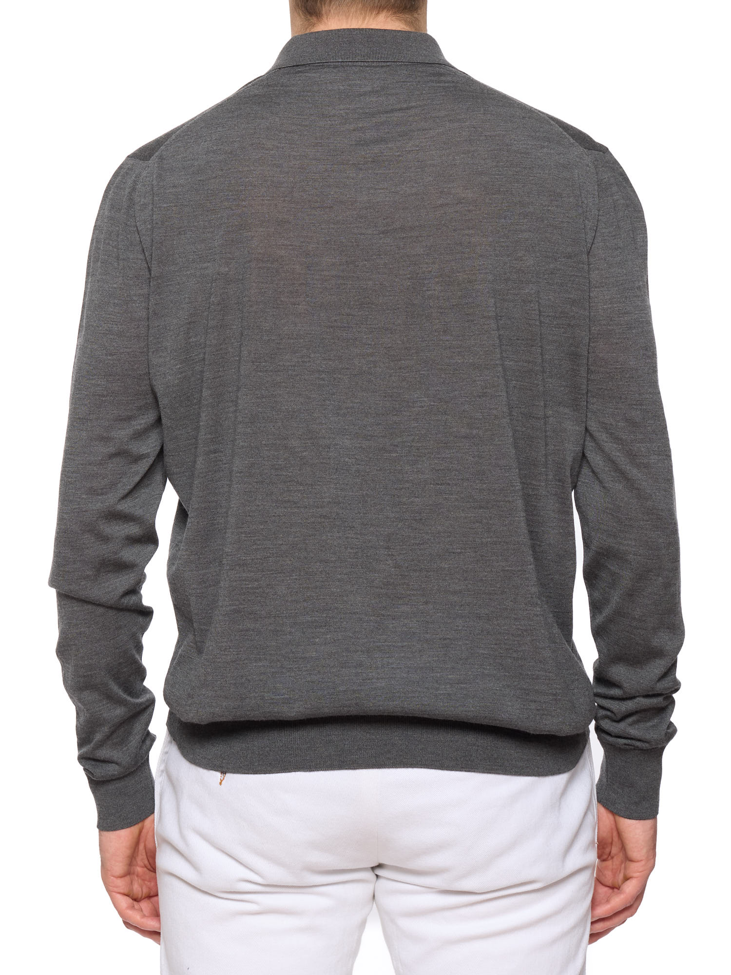 LORO PIANA Gray Wish Wool Long Sleeve Knit Polo Shirt Sweater