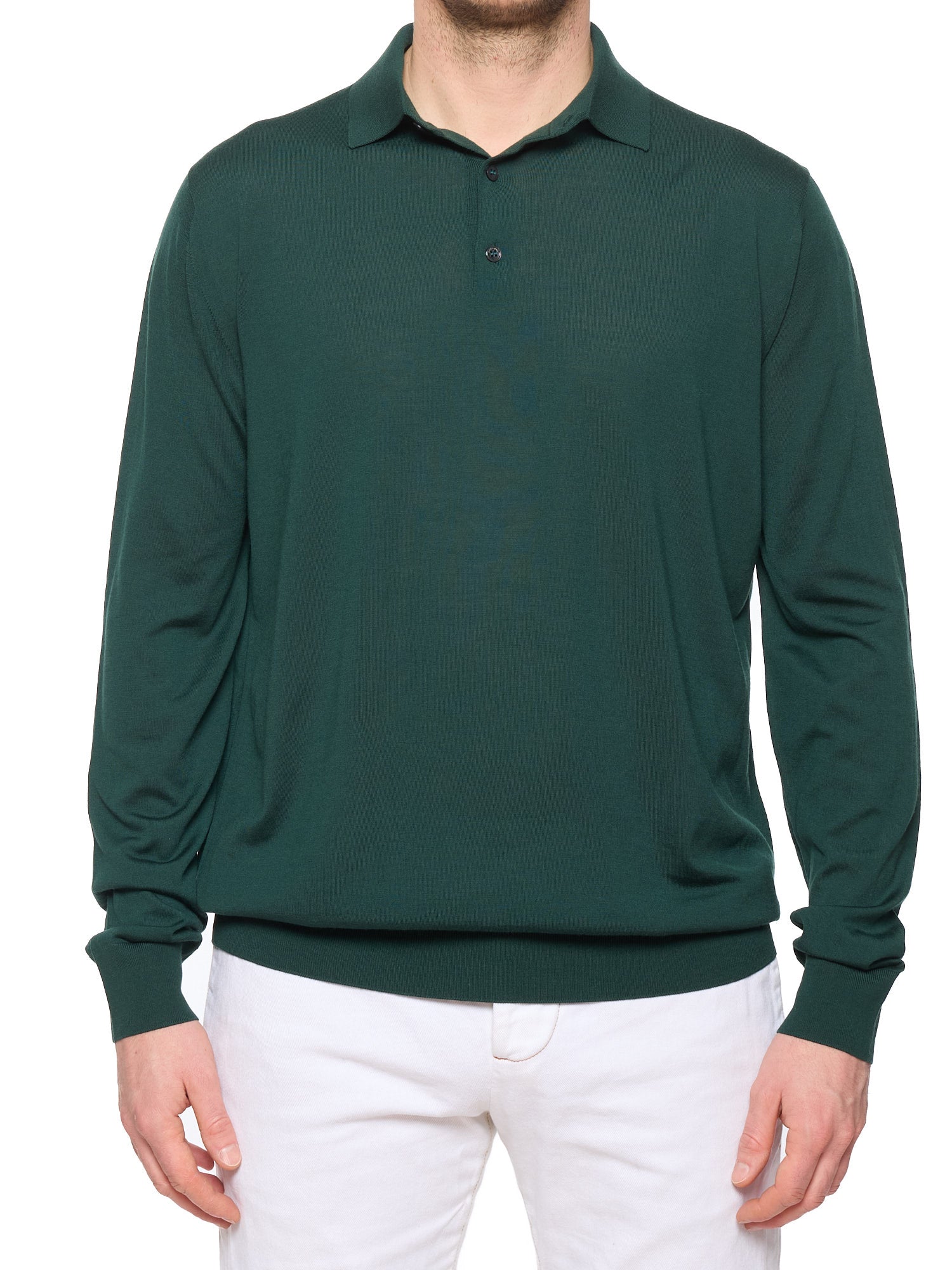 LORO PIANA Green Wish Wool Long Sleeve Knit Polo Shirt Sweater