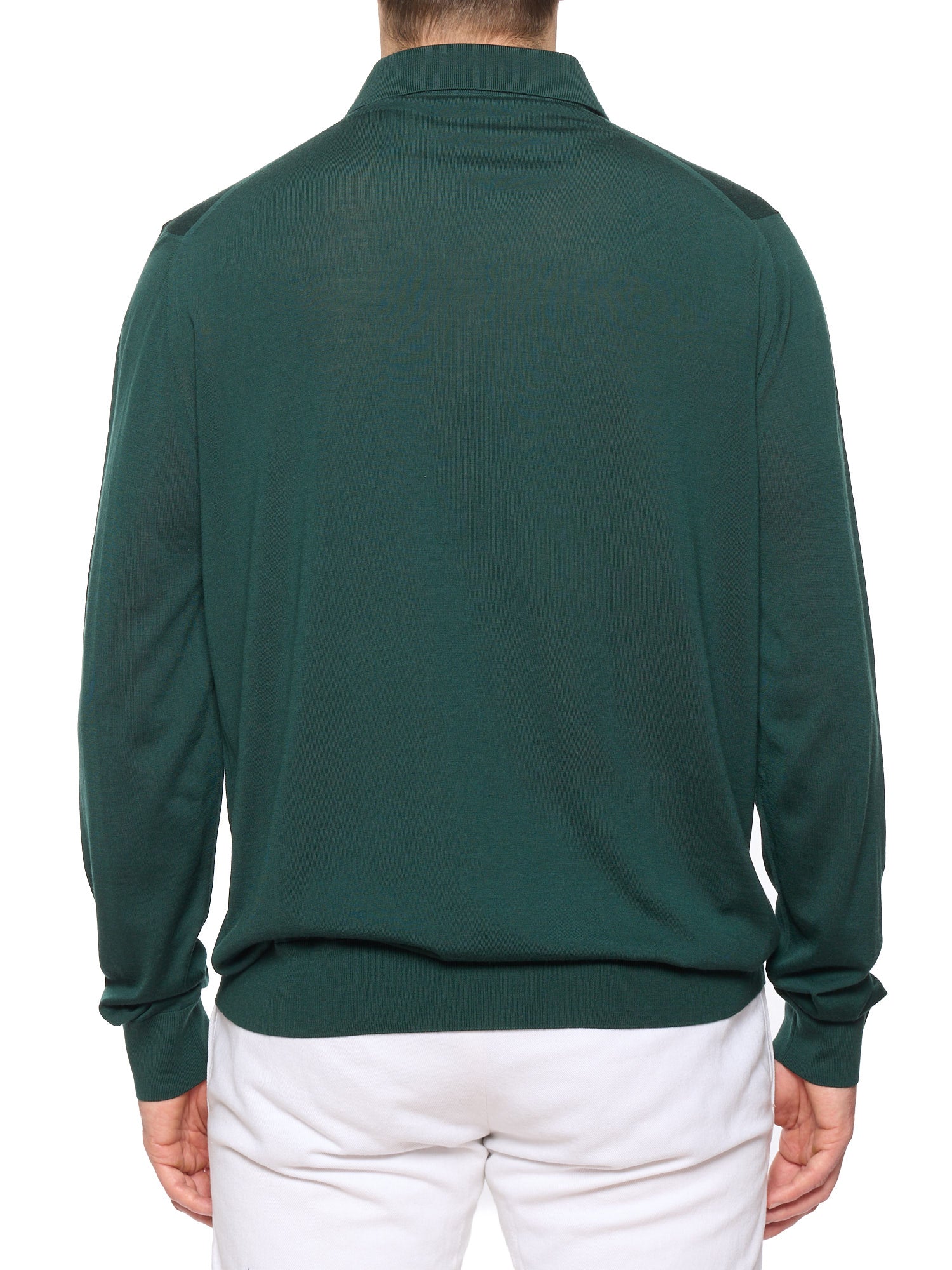 LORO PIANA Green Wish Wool Long Sleeve Knit Polo Shirt Sweater