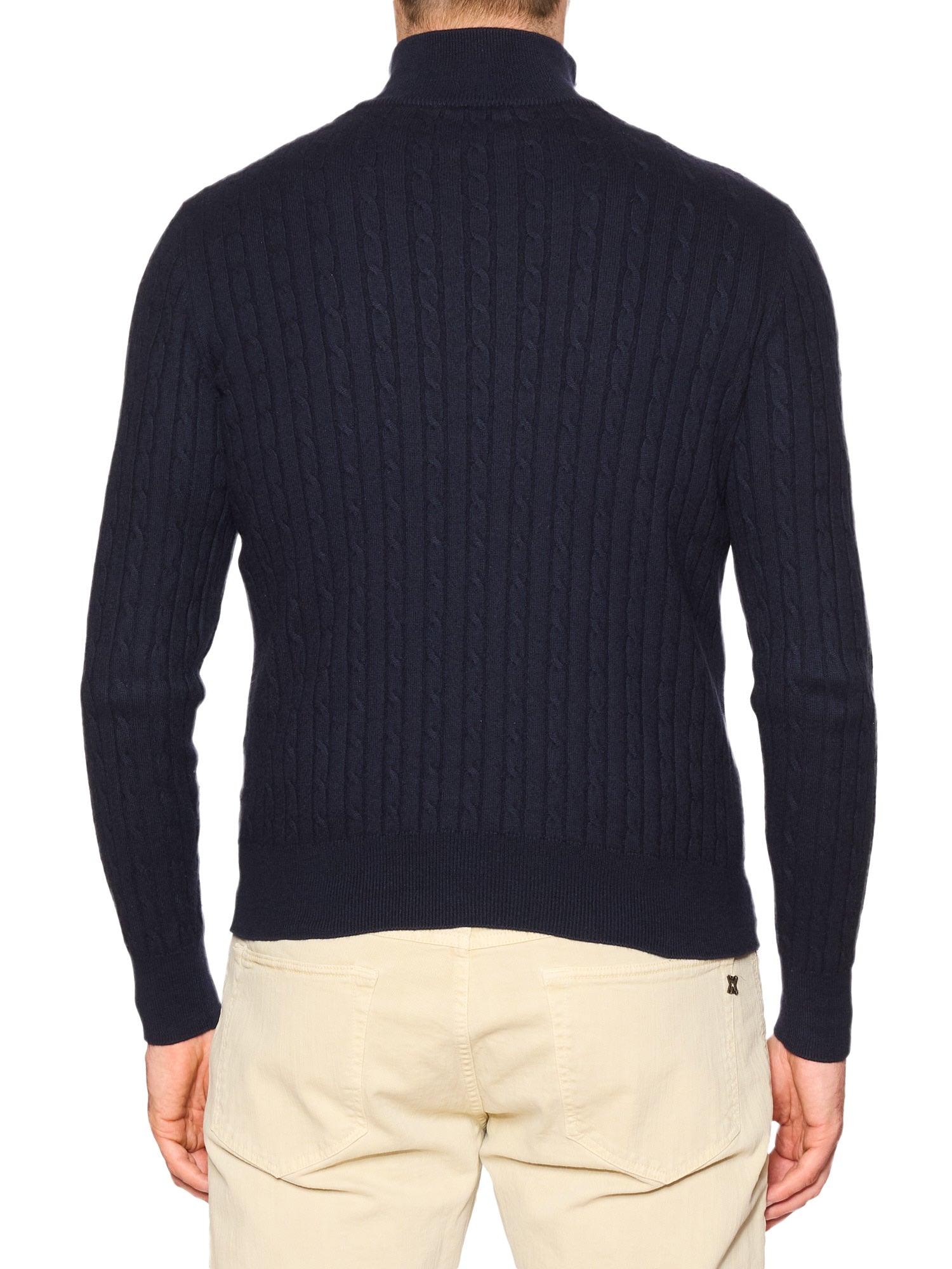 LORO PIANA Navy Cable Knit Cashmere-Cotton Half-Zip Sweater Size S