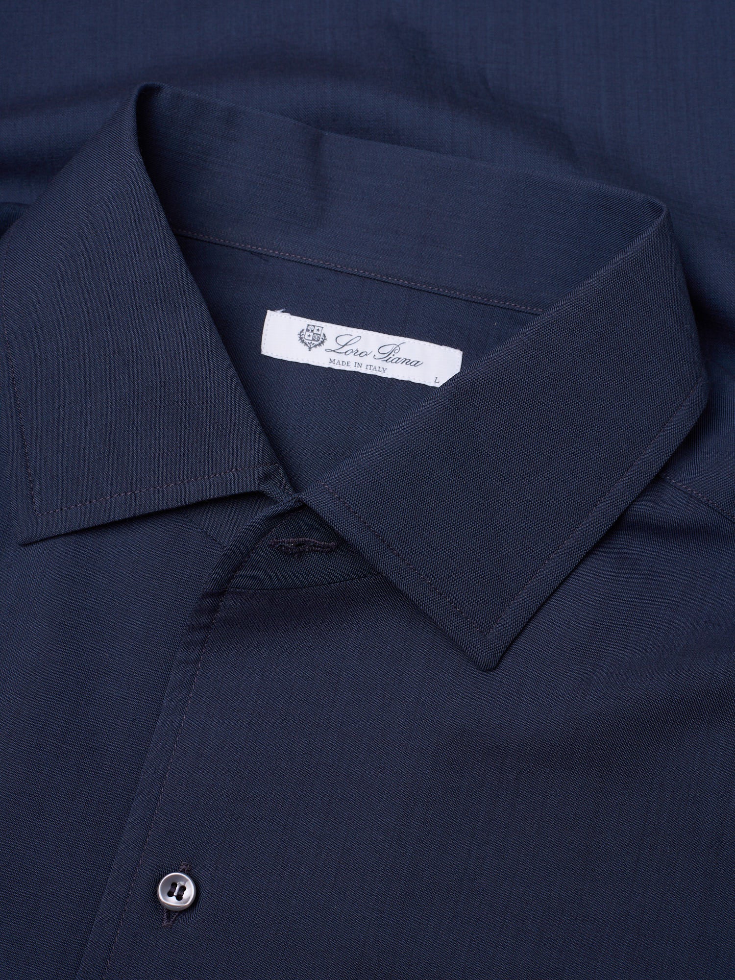 LORO PIANA Navy Virgin Wool 1 Pocket Classic Shirt