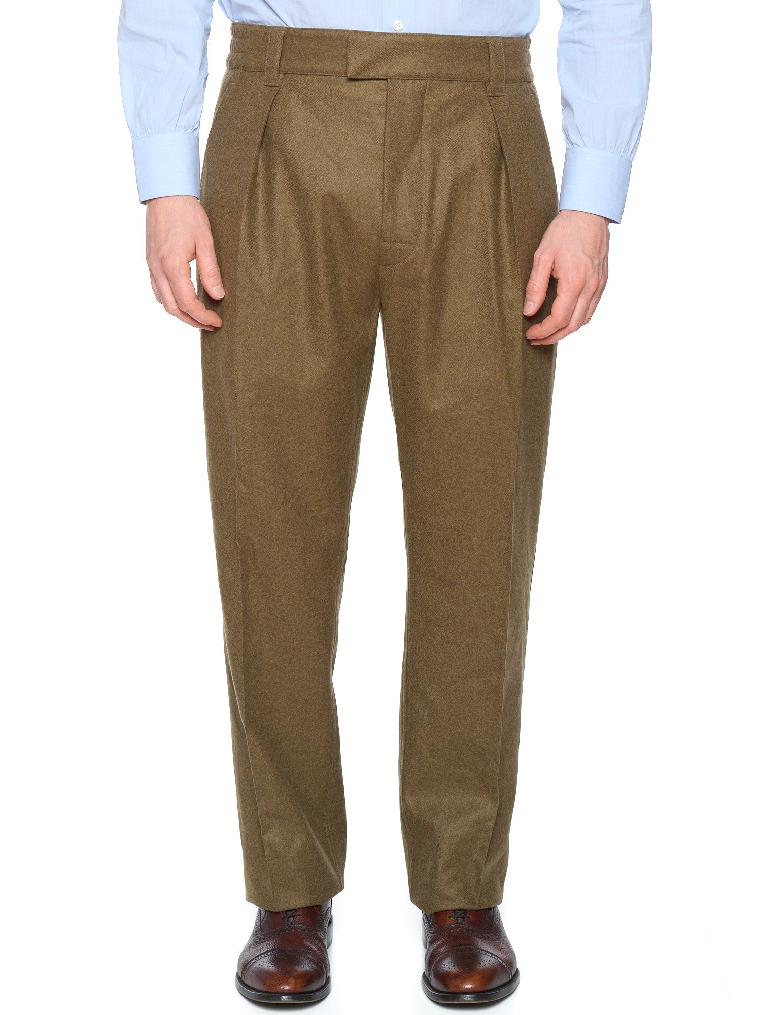 LORO PIANA Olive Green Virgin Wool-Cashmere Reinga Trousers