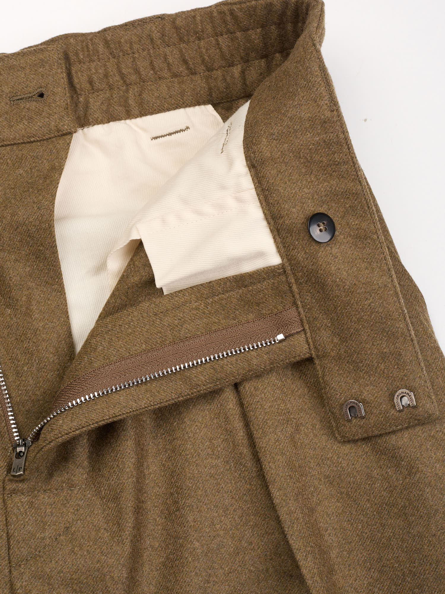 LORO PIANA Olive Green Virgin Wool-Cashmere Reinga Trousers