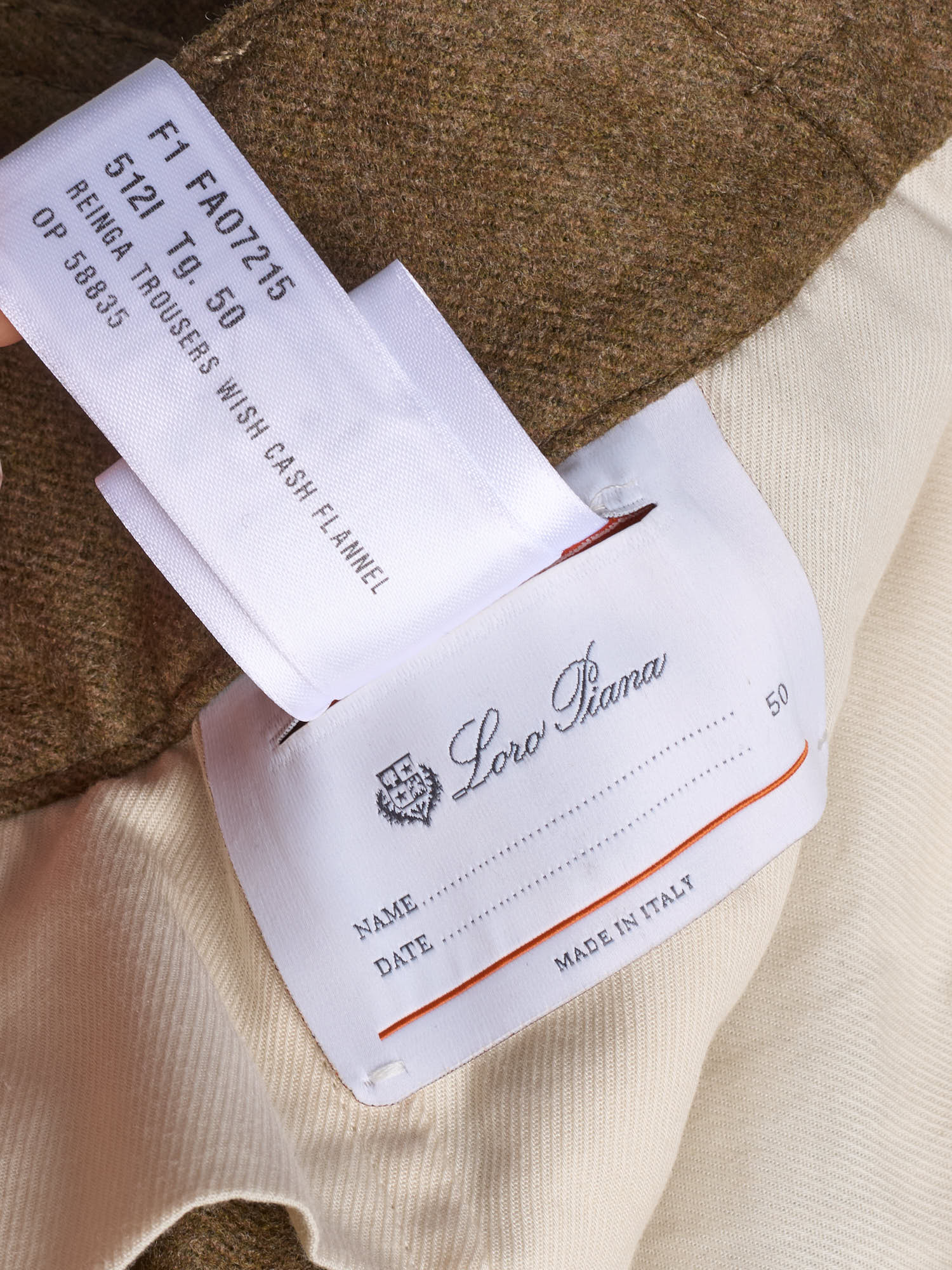 LORO PIANA Olive Green Virgin Wool-Cashmere Reinga Trousers