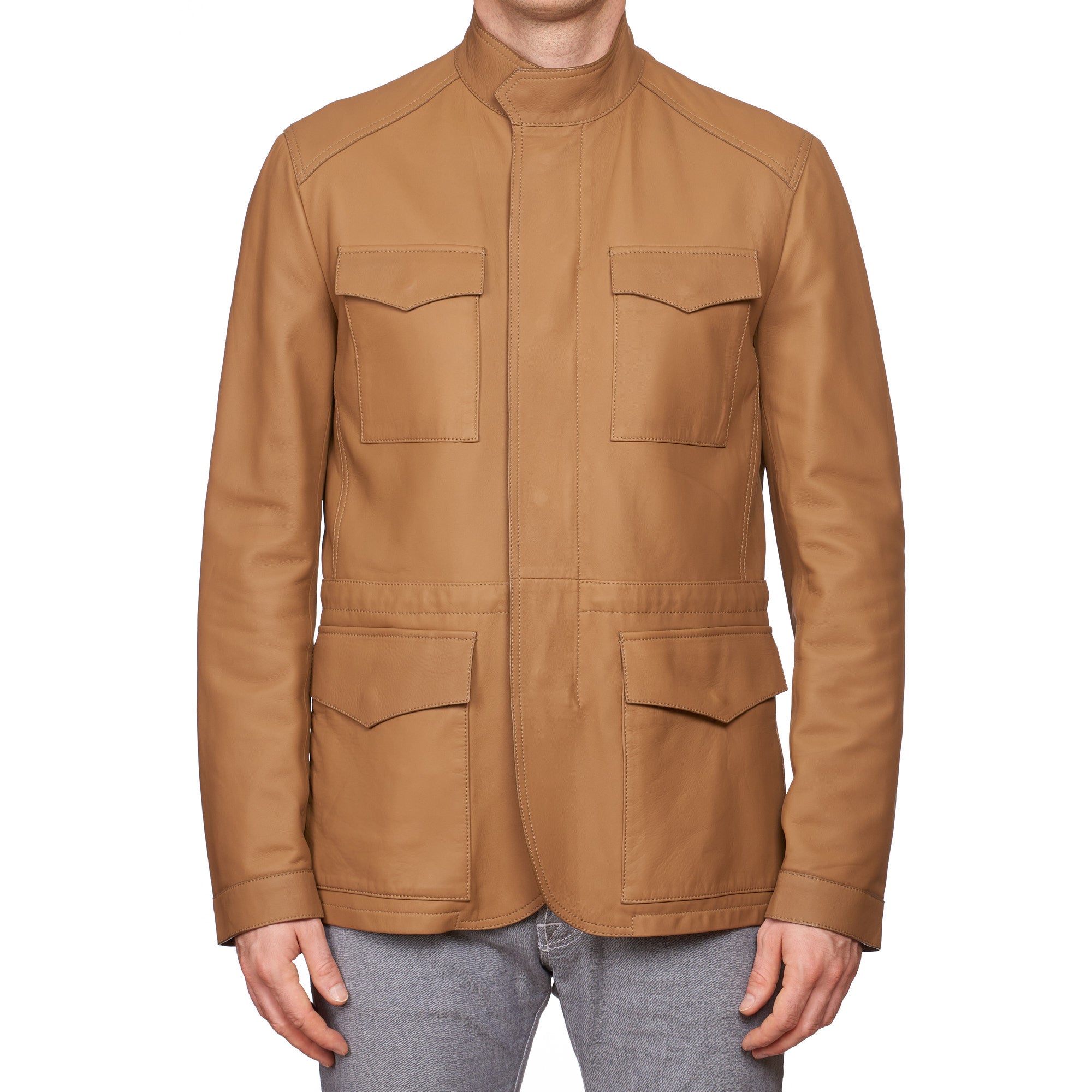 LORO PIANA Tan Lambskin Leather Cashmere-Silk Lined Field Jacket Size M LORO PIANA