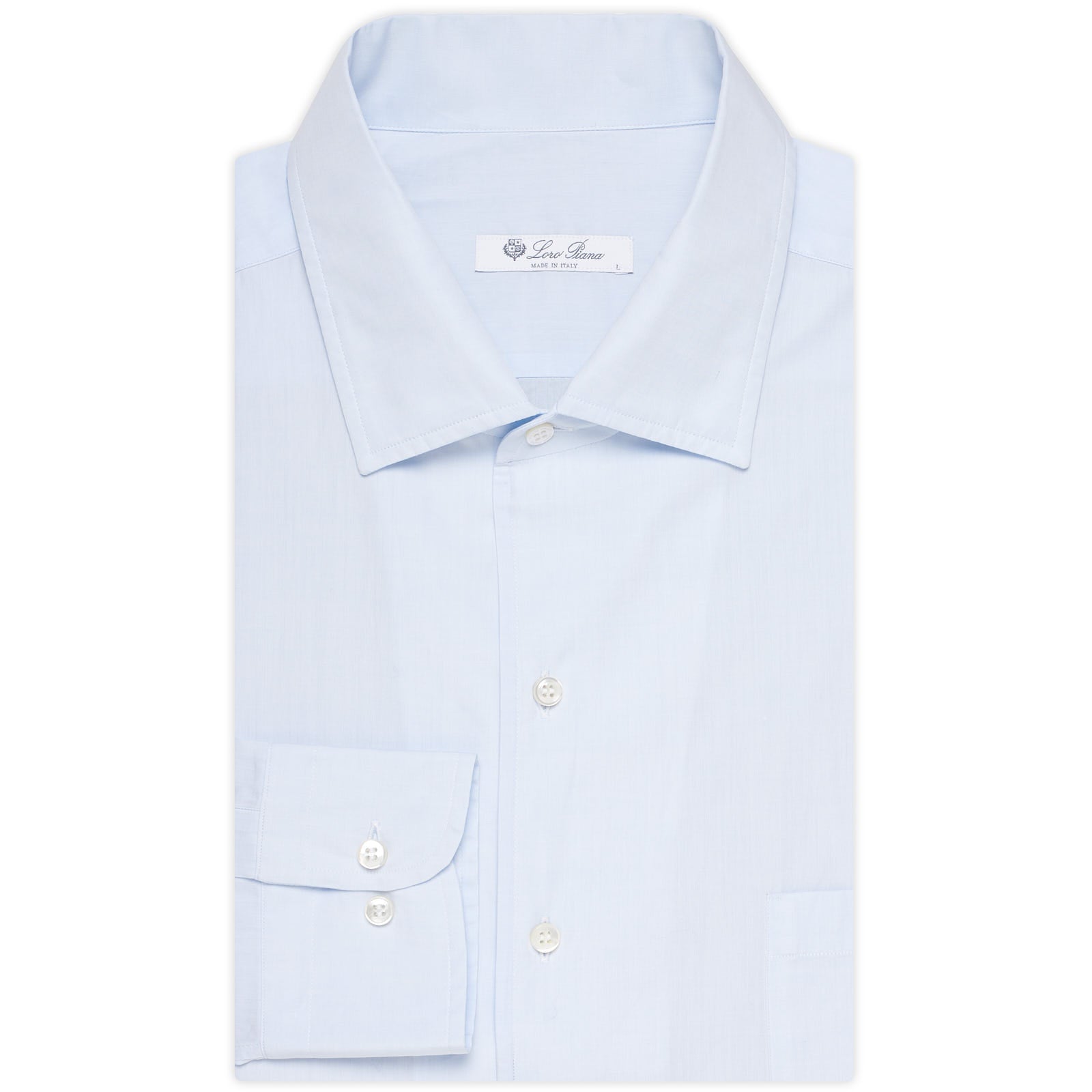LORO PIANA "André" Light Blue Azure Poplin Cotton 1 Pocket Dress Shirt NEW US L LORO PIANA