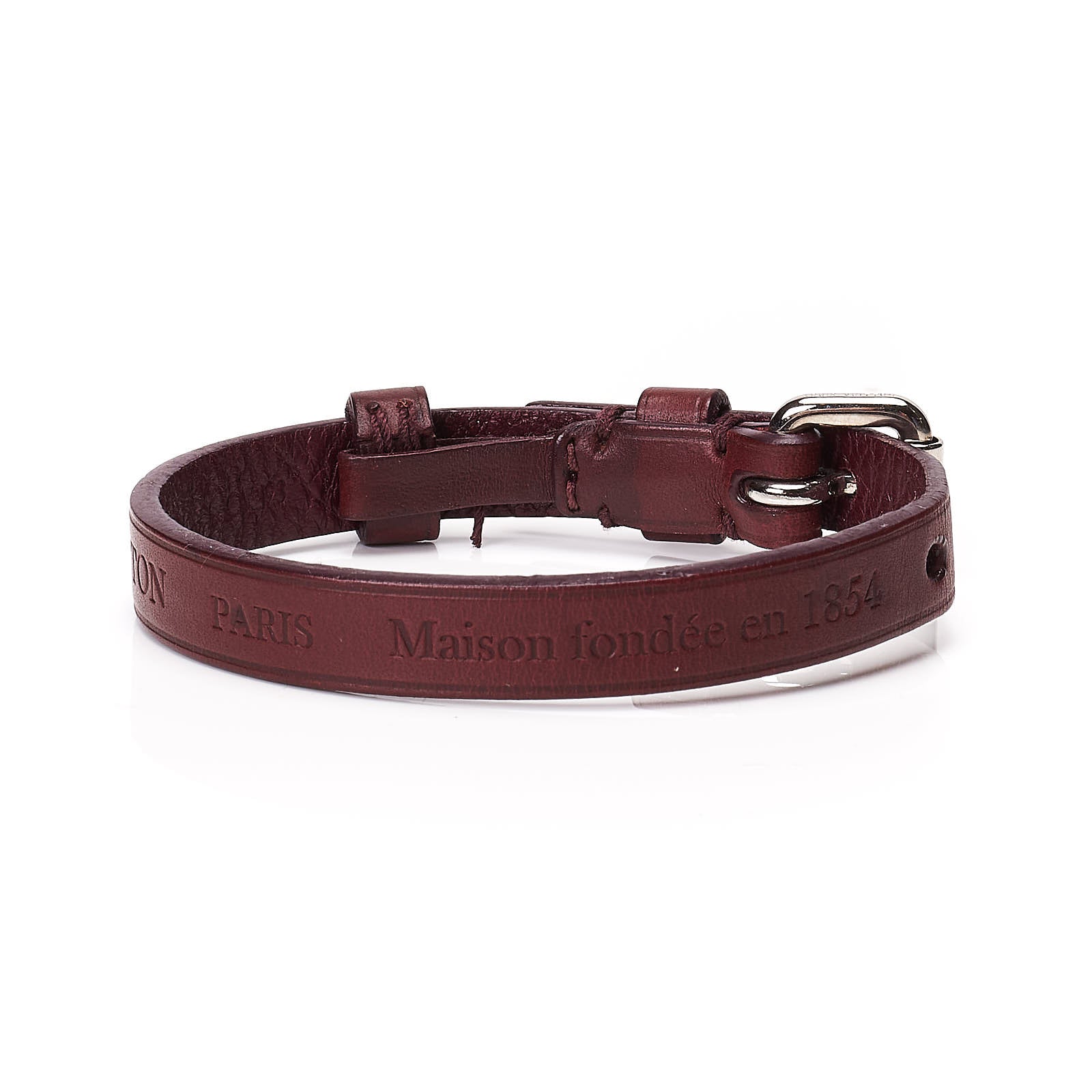 LOUIS VUITTON Maison Fondée en 1854 Burgundy Leather Silver Buckle Bracelet NEW 19 LOUIS VUITTON