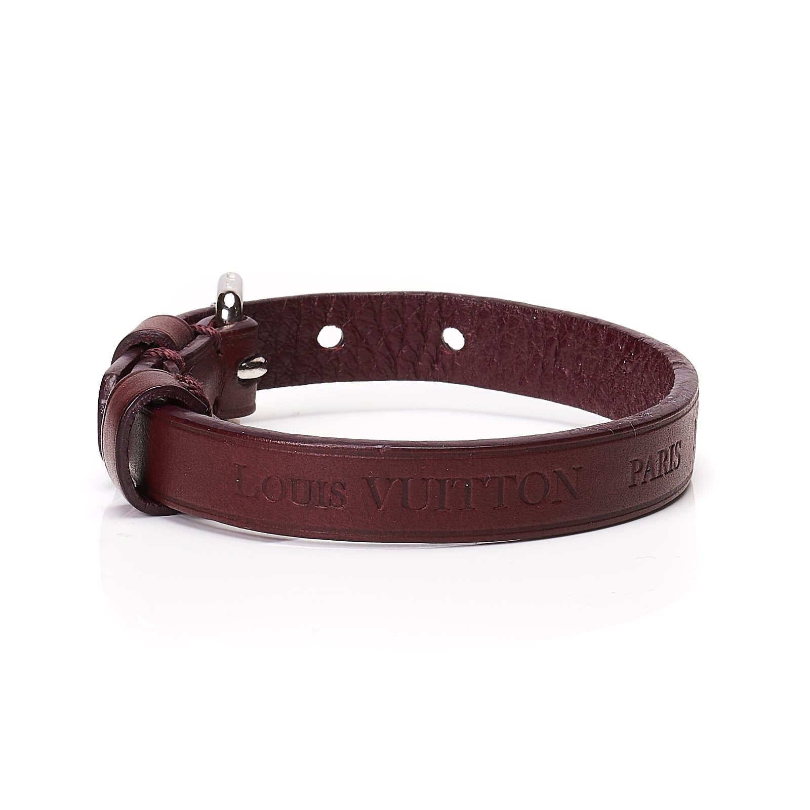 LOUIS VUITTON Maison Fondée en 1854 Burgundy Leather Silver Buckle Bracelet NEW 19 LOUIS VUITTON