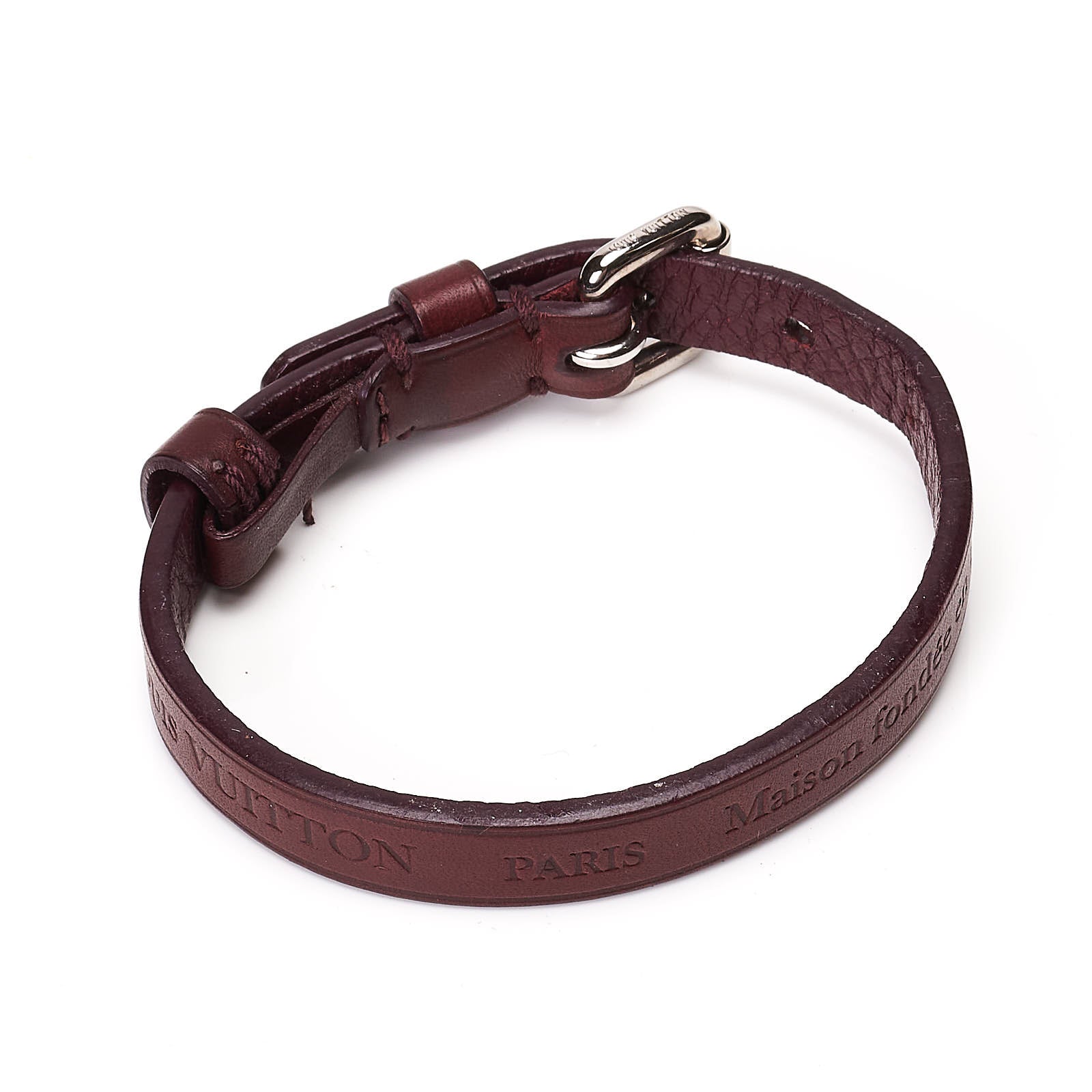 LOUIS VUITTON Maison Fondée en 1854 Burgundy Leather Silver Buckle Bracelet NEW 19 LOUIS VUITTON
