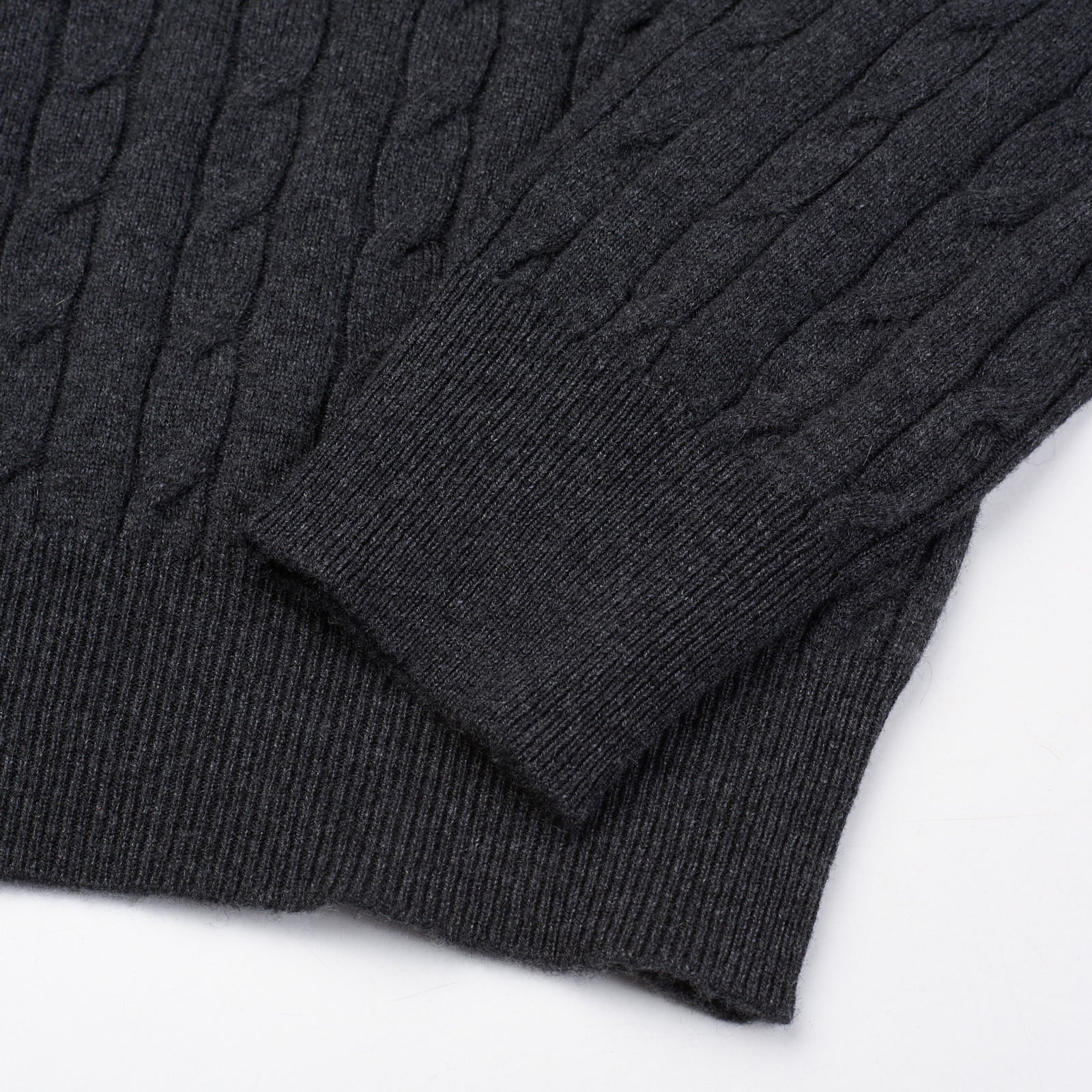 LUCA FALONI Charcoal Gray Cashmere Cable Knit Crewneck Sweater NEW SLIM L XL