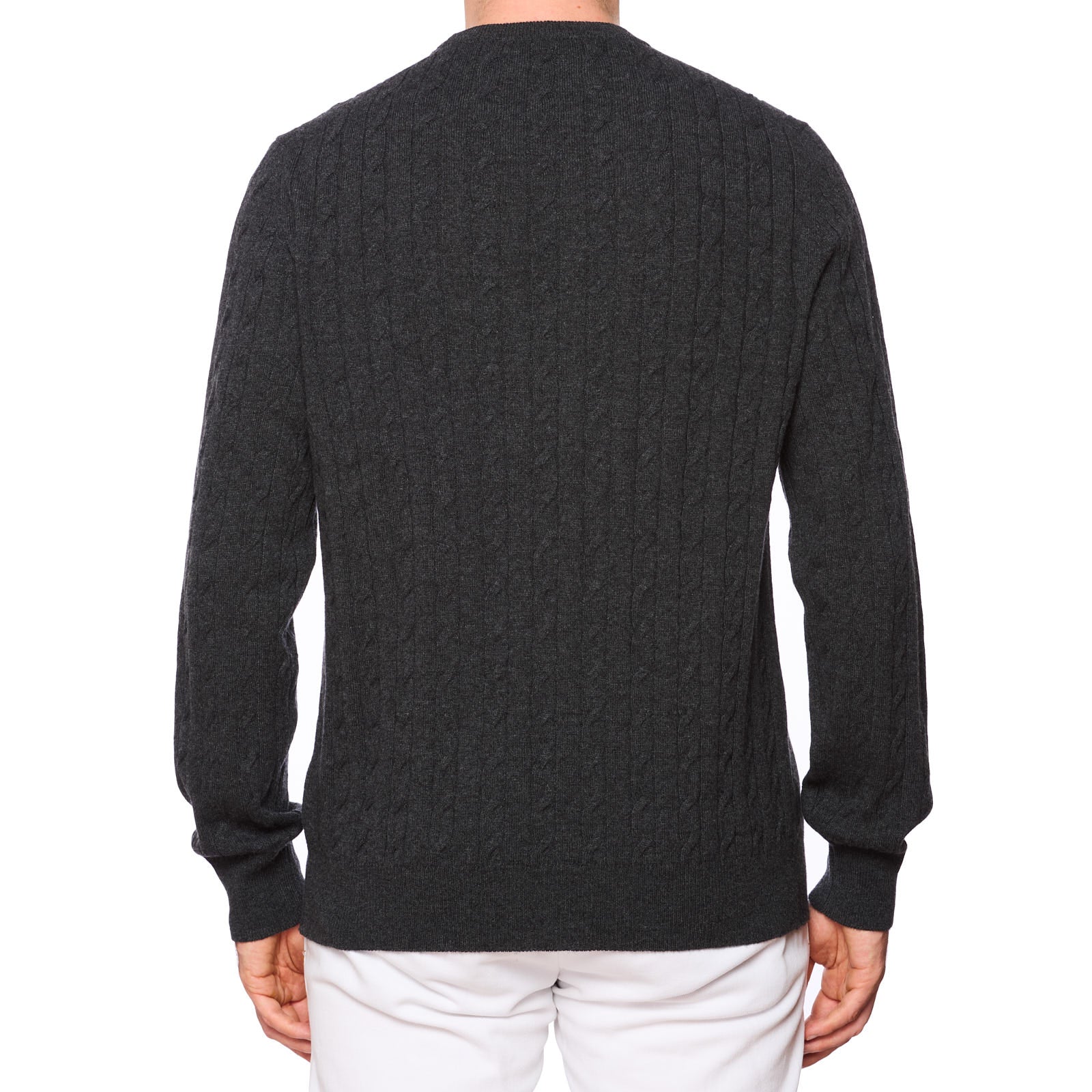 LUCA FALONI Charcoal Gray Cashmere Cable Knit Crewneck Sweater NEW SLIM L XL