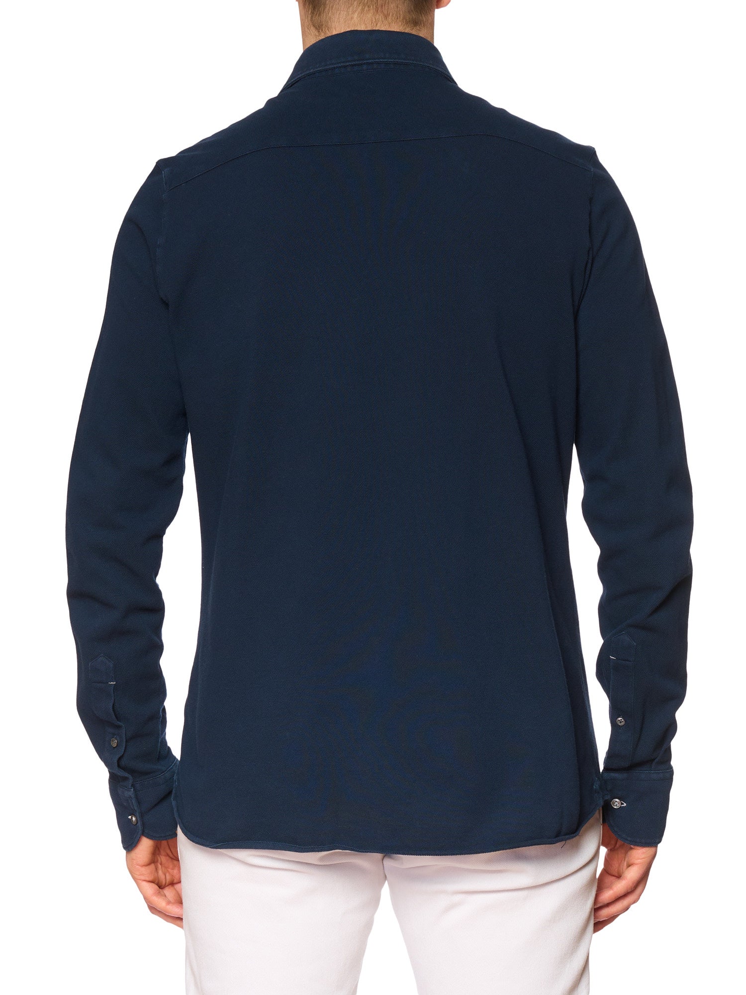 LUCA FALONI Navy Blue Cotton Picquet Long Sleeve Polo Shirt EU 41 US 16