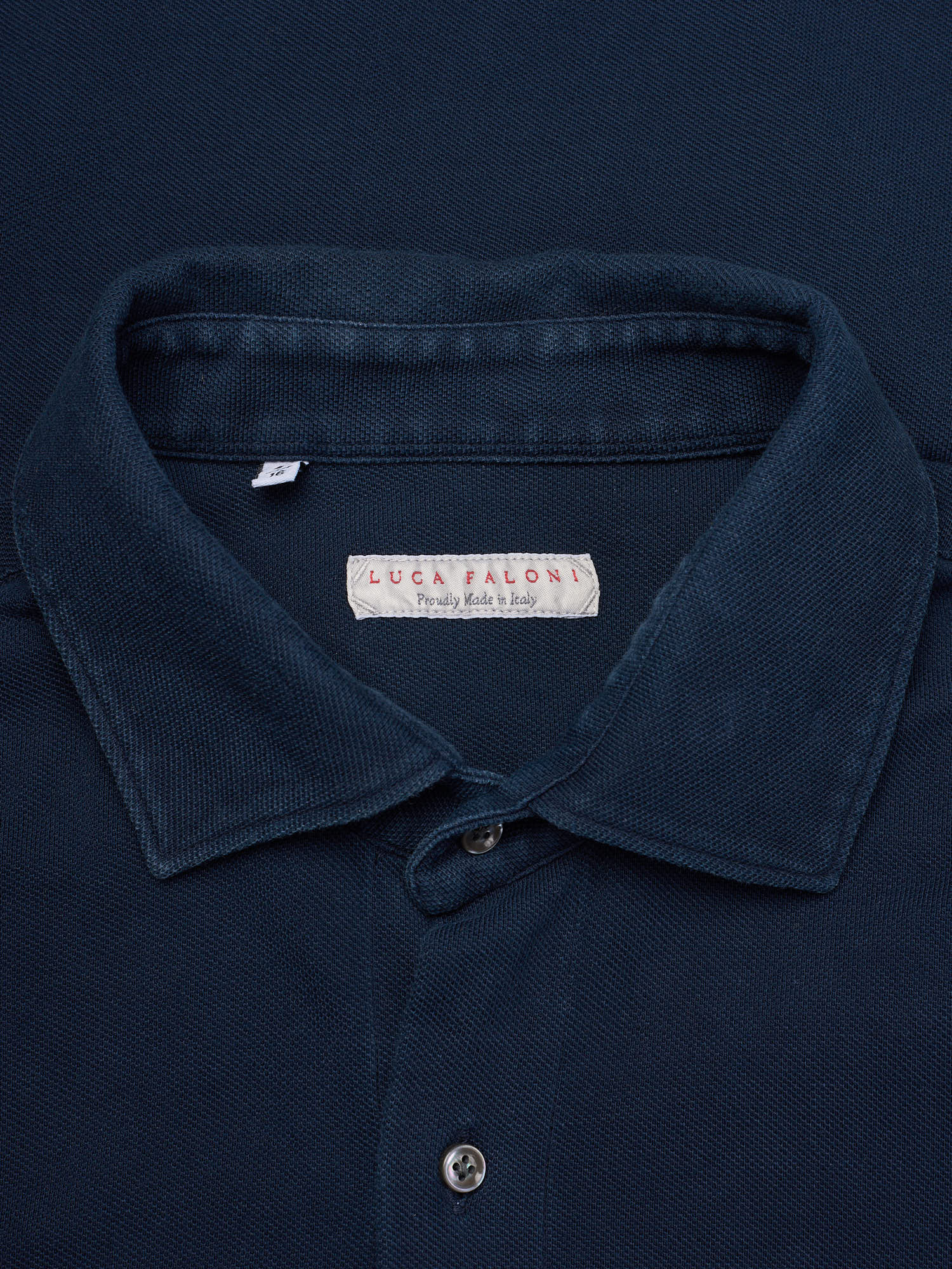 LUCA FALONI Navy Blue Cotton Picquet Long Sleeve Polo Shirt EU 41 US 16