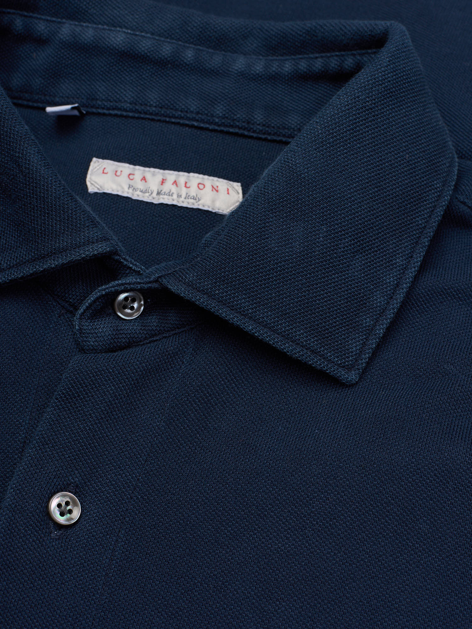 LUCA FALONI Navy Blue Cotton Picquet Long Sleeve Polo Shirt EU 41 US 16