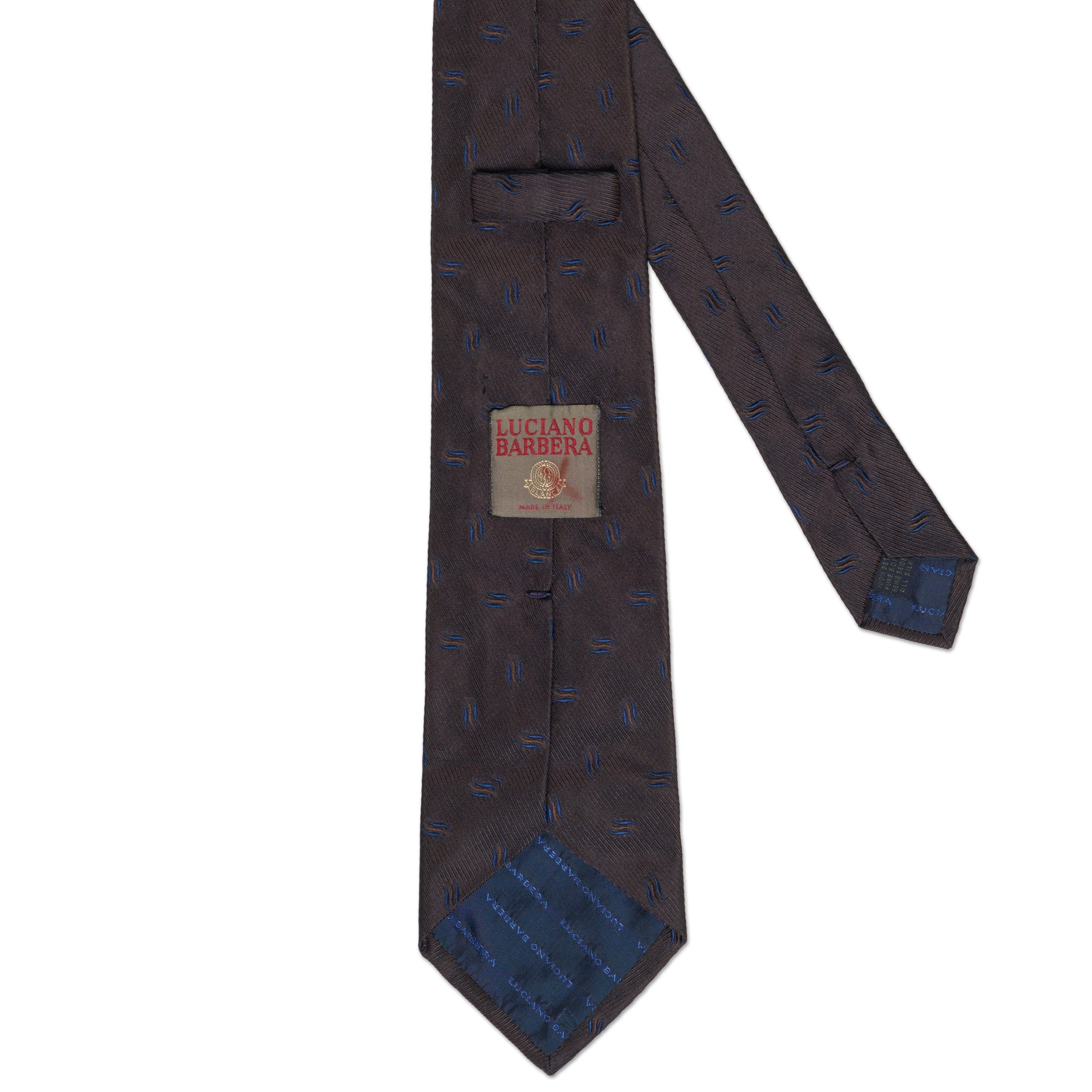 LUCIANO BARBERA Handmade Brown-Blue Striped Macro-Design Silk Tie LUCIANO BARBERA