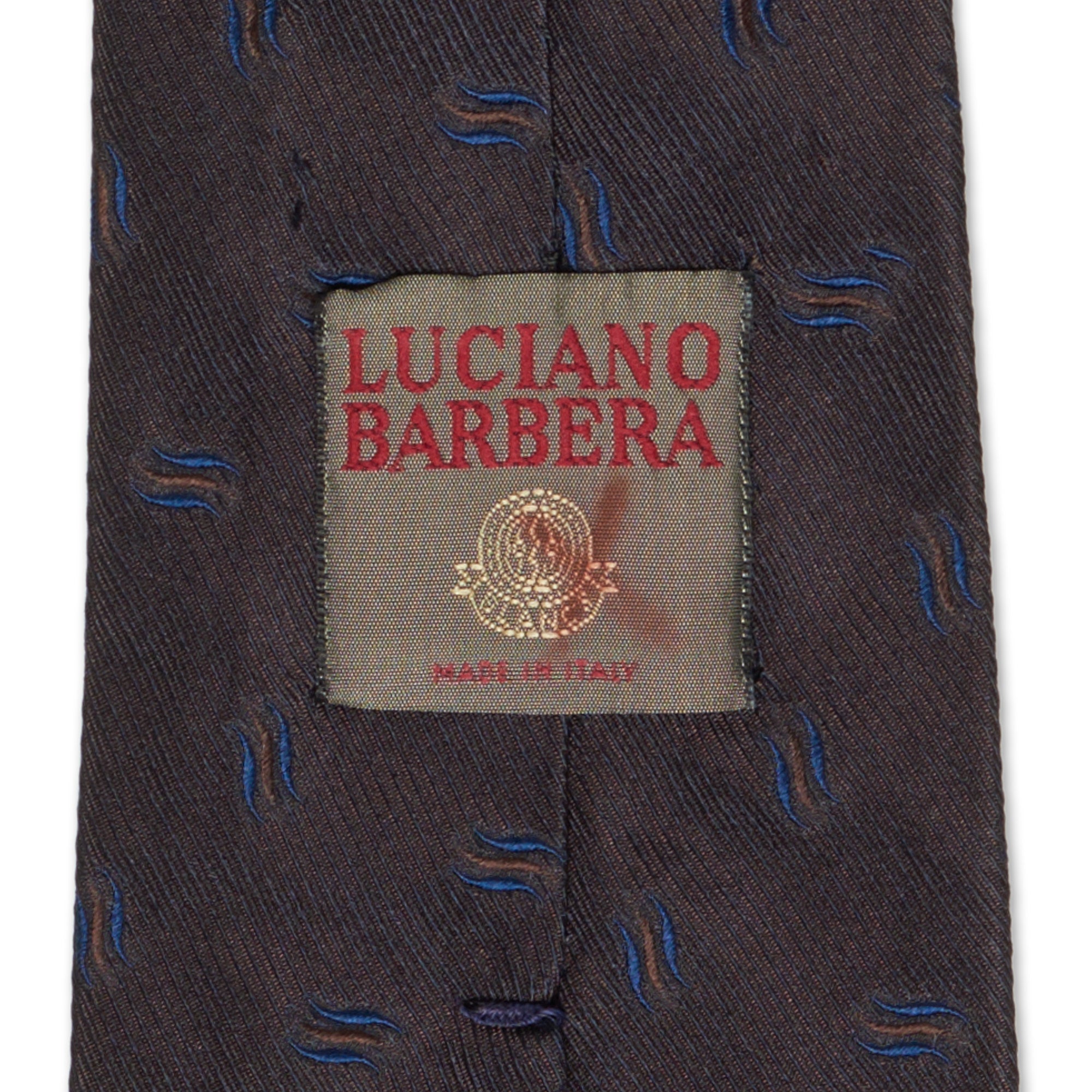 LUCIANO BARBERA Handmade Brown-Blue Striped Macro-Design Silk Tie LUCIANO BARBERA