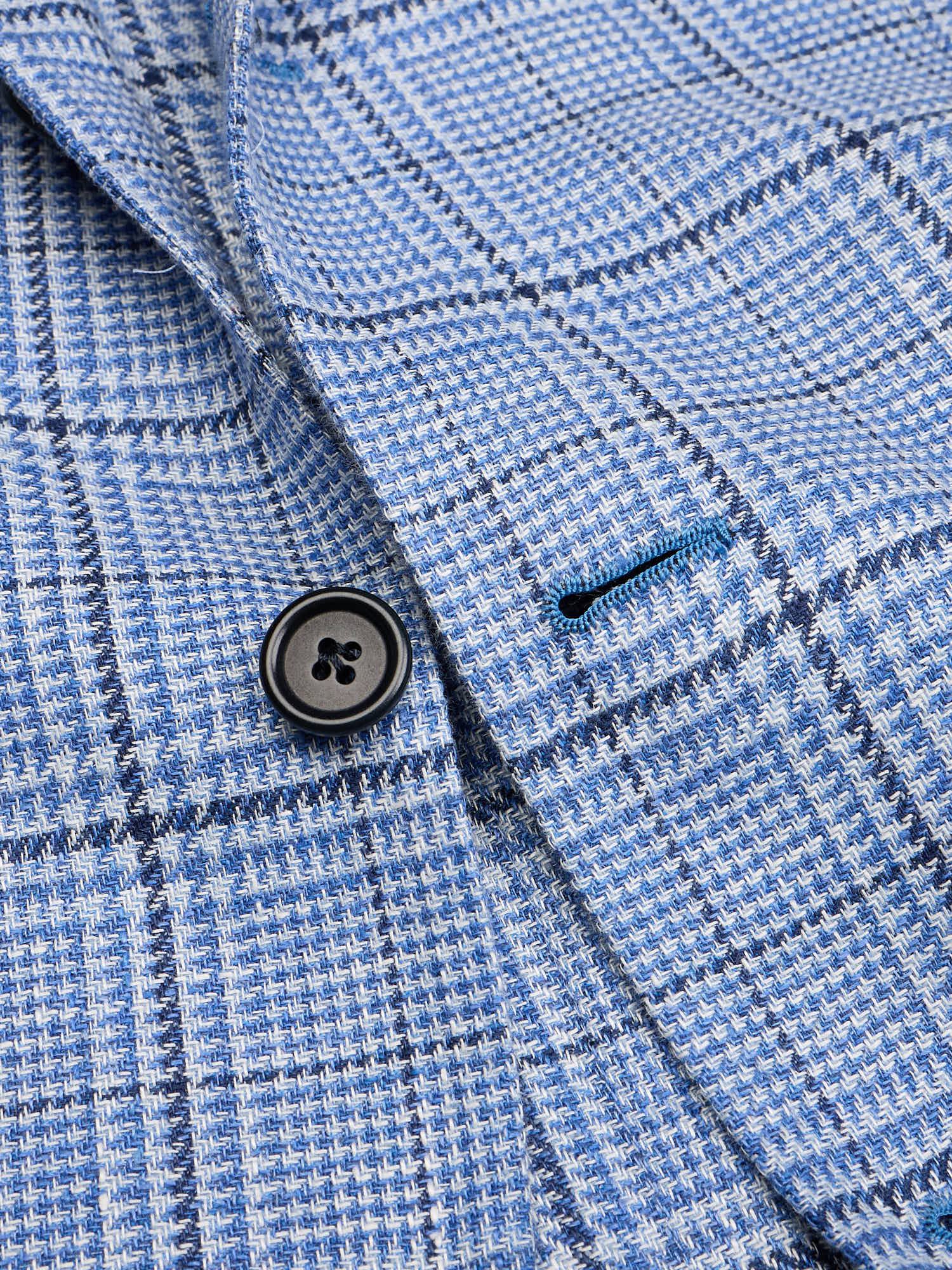 LUIGI BORELLI Napoli Handmade Blue Shepherd's Check Wool-Silk-Linen Jacket