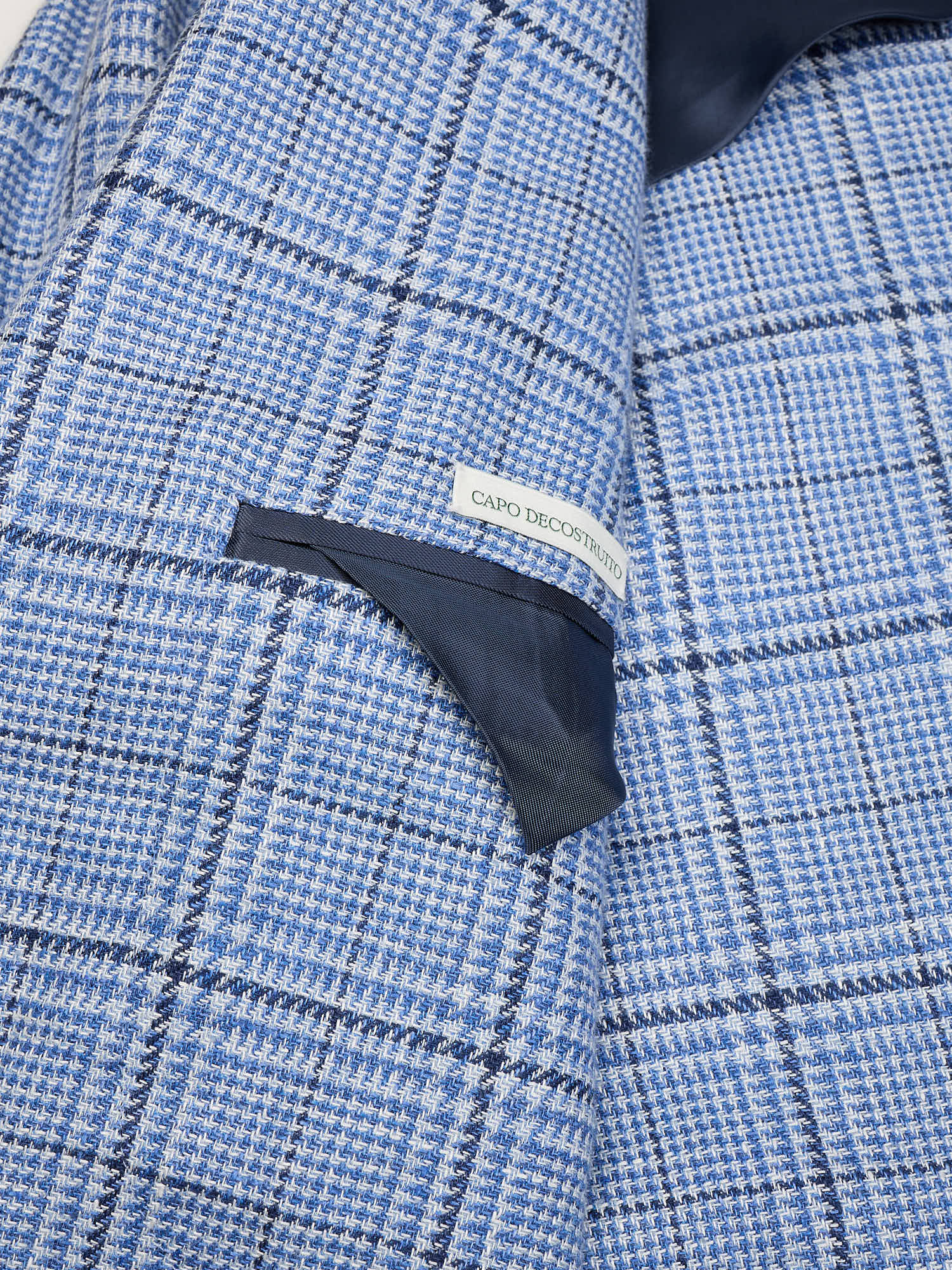 LUIGI BORELLI Napoli Handmade Blue Shepherd's Check Wool-Silk-Linen Jacket