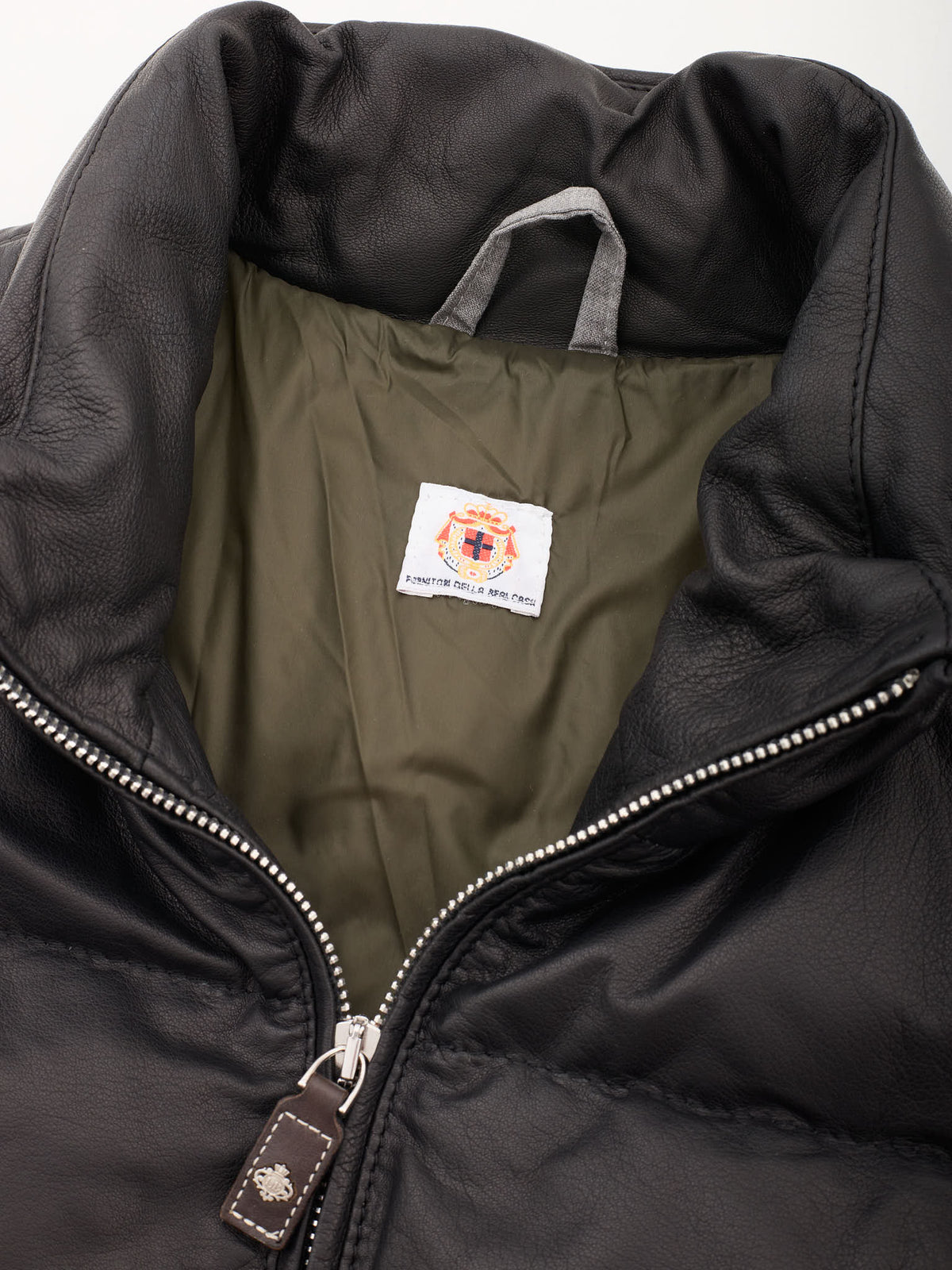 LUIGI BORRELLI Brown Leather Goose Down Vest XL
