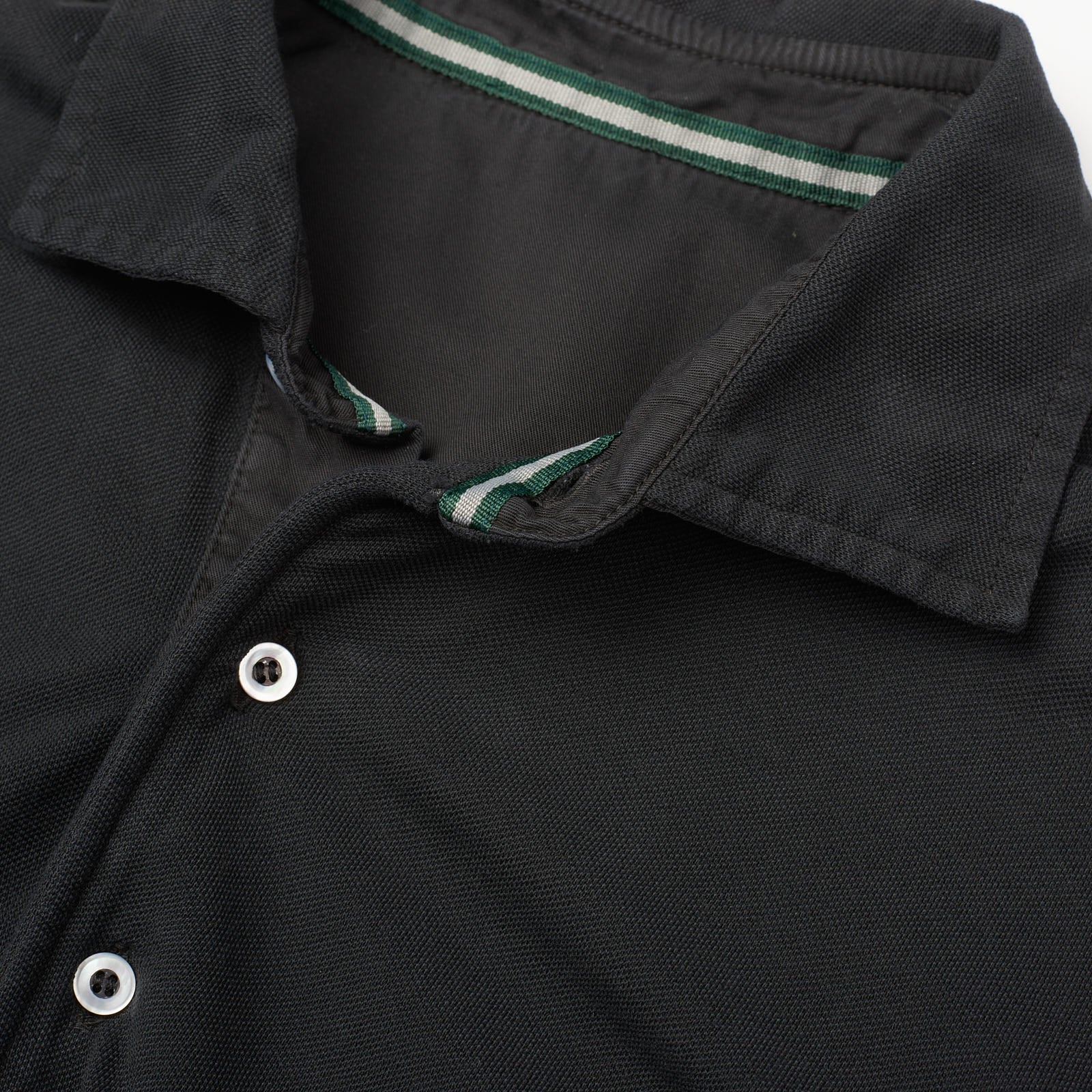 LUIGI BORRELLI LV Black Pique Cotton Garment Dyed Long Sleeve Polo Shirt EU 48 US S LUIGI BORRELLI