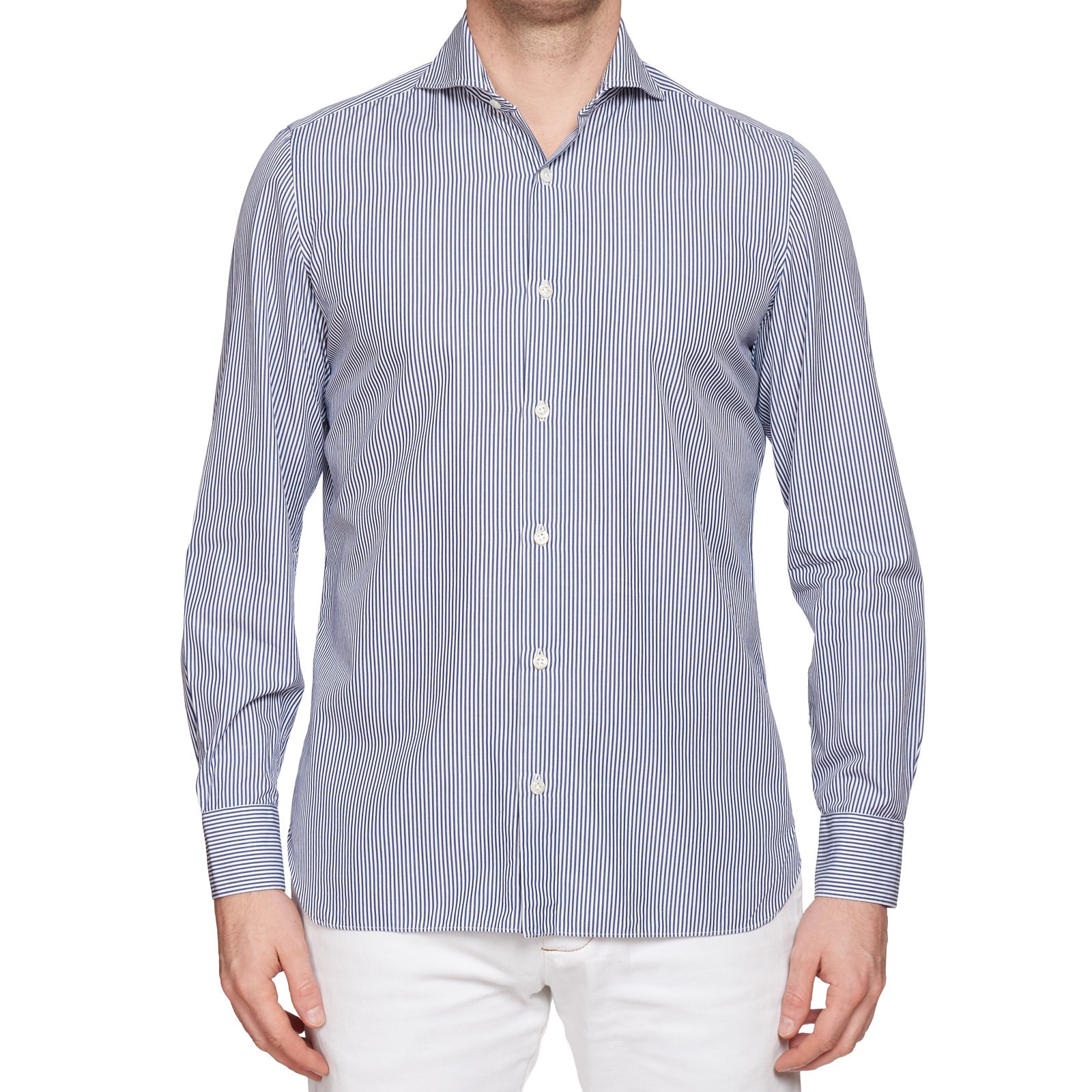LUIGI BORRELLI Napoli Blue Striped Poplin Cotton Dress Shirt EU 40 NEW US  15.75 Slim Fit