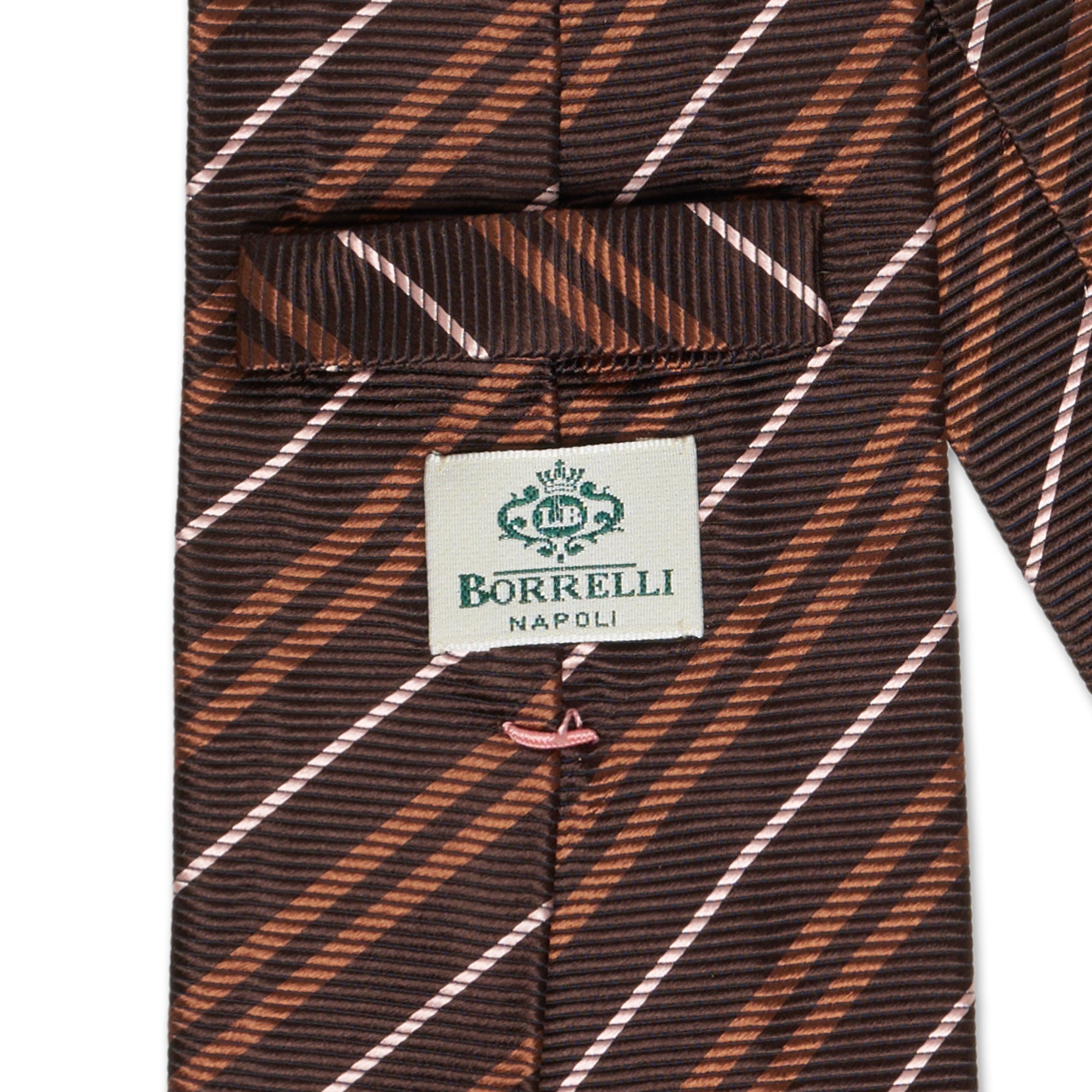 LUIGI BORRELLI Napoli Handmade Brown Striped Design Silk Seven Fold Tie LUIGI BORRELLI