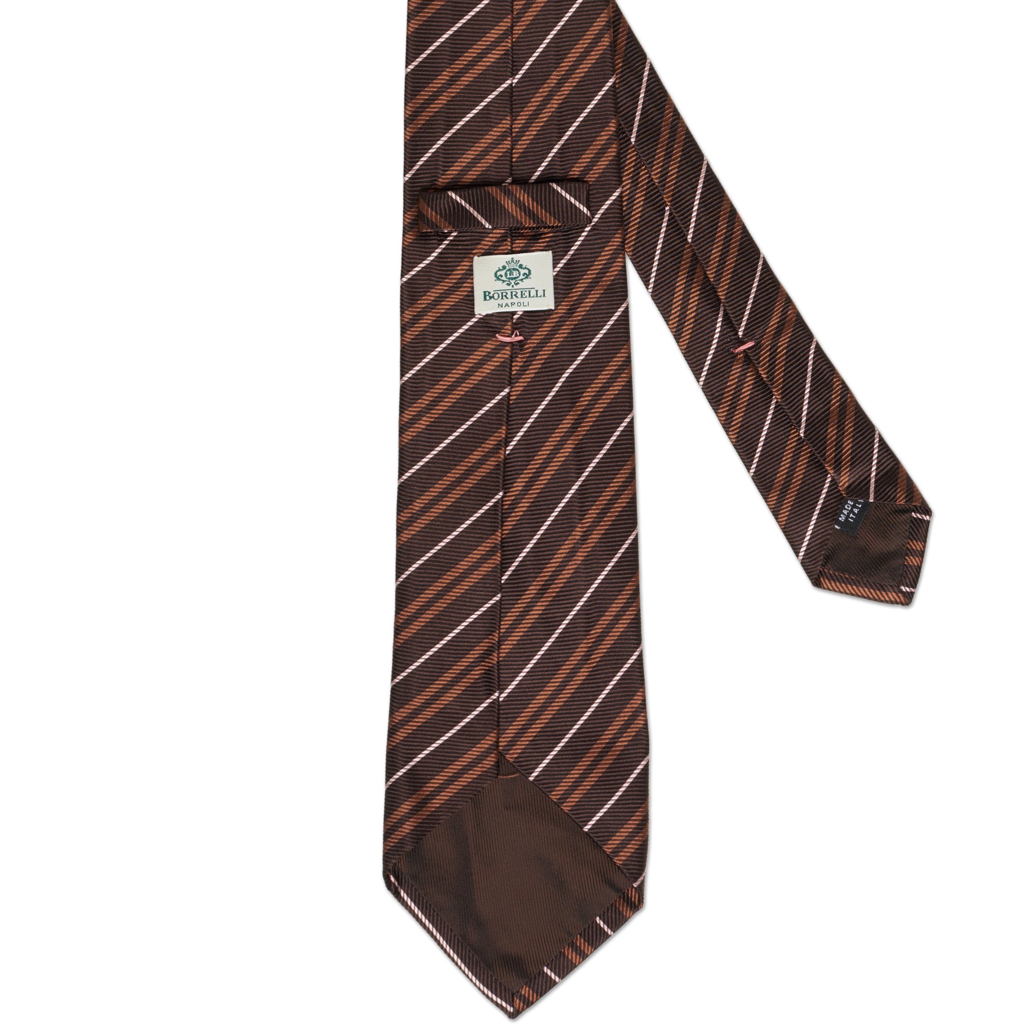 LUIGI BORRELLI Napoli Handmade Brown Striped Design Silk Seven Fold Tie LUIGI BORRELLI