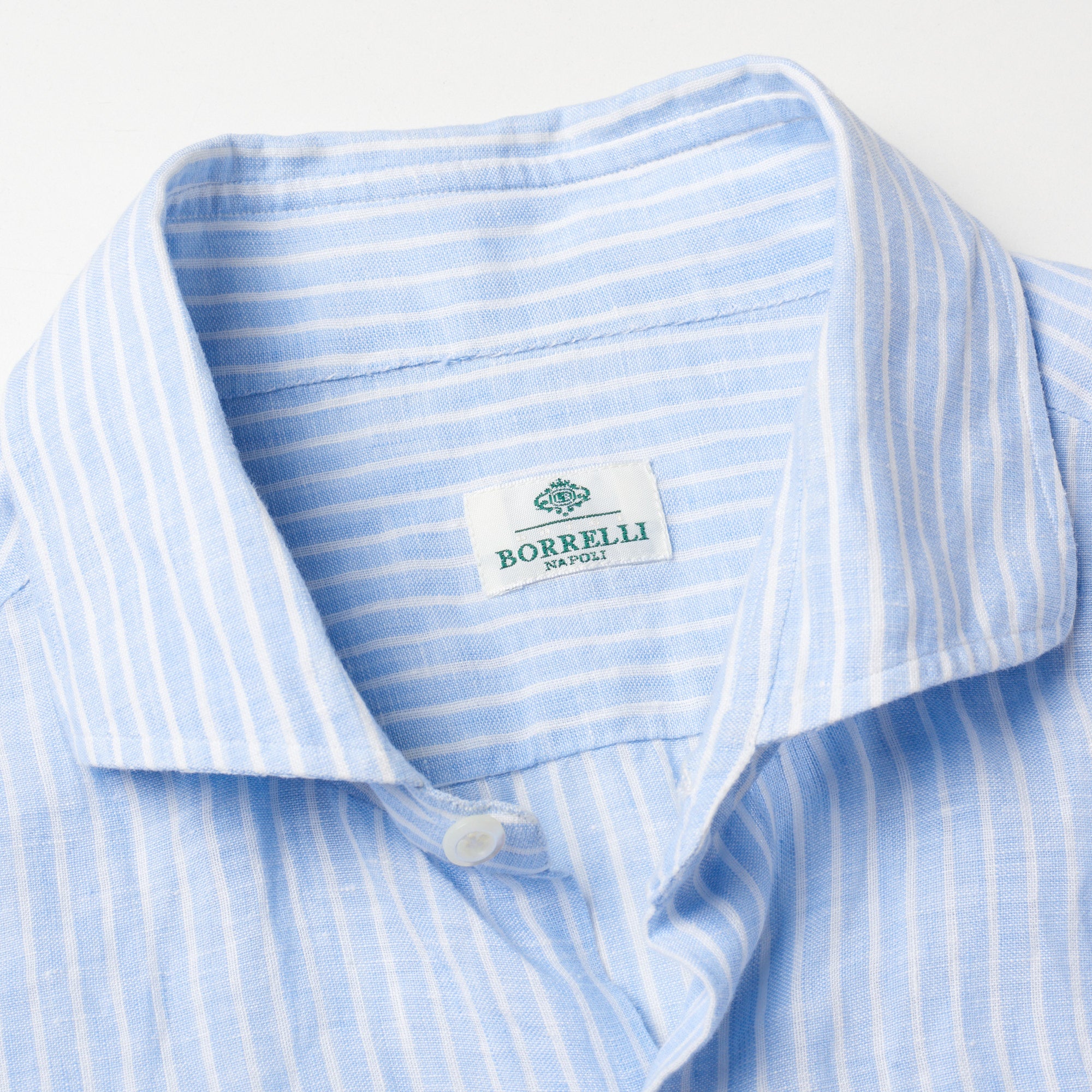 LUIGI BORRELLI Napoli Light Blue Striped Cotton-Linen Casual Shirt EU 41 US 16 LUIGI BORRELLI