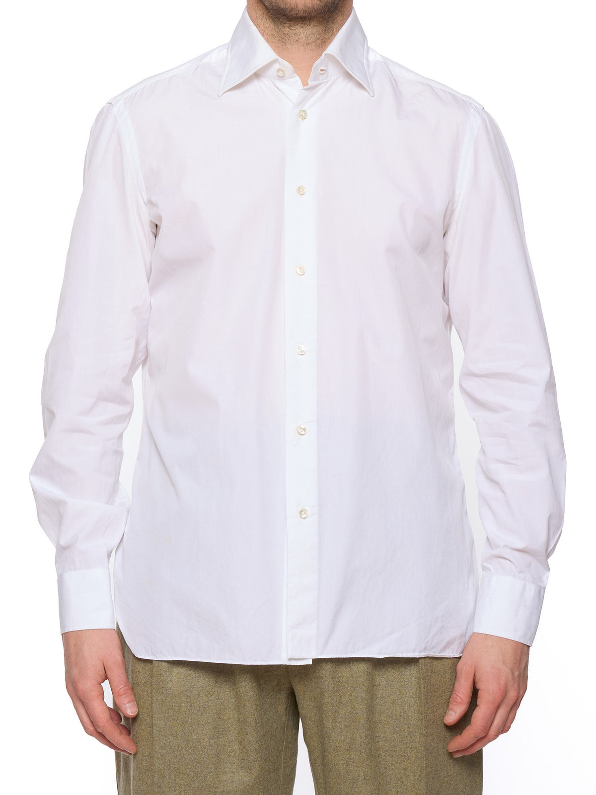 LUIGI BORRELLI Handmade Napoli White Poplin Cotton Dress Shirt