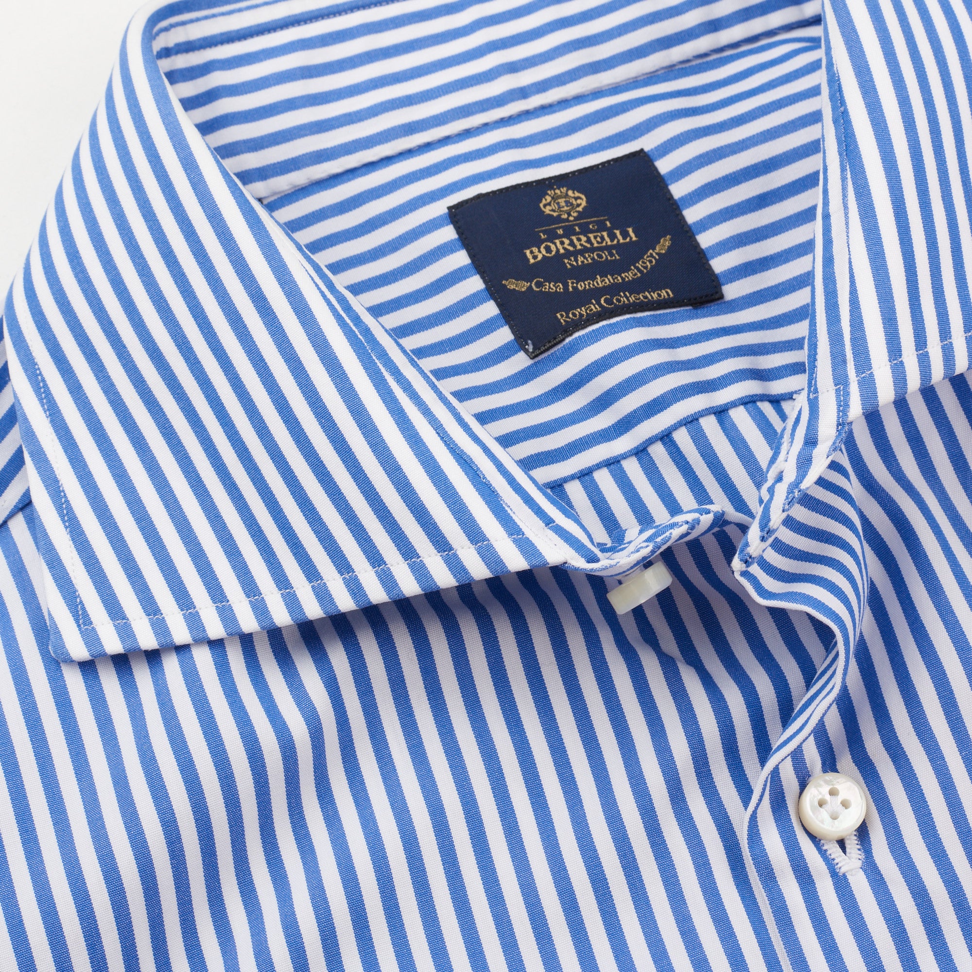 LUIGI BORRELLI Royal Collection L.B.R.C. Blue Striped Cotton Dress Shirt EU 41 NEW US 16 LUIGI BORRELLI