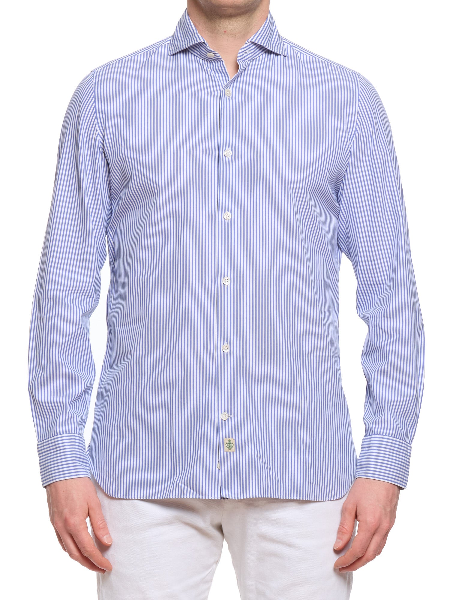 LUIGI BORRELLI "Luxury Vintage" Blue Striped Cotton Dress Shirt